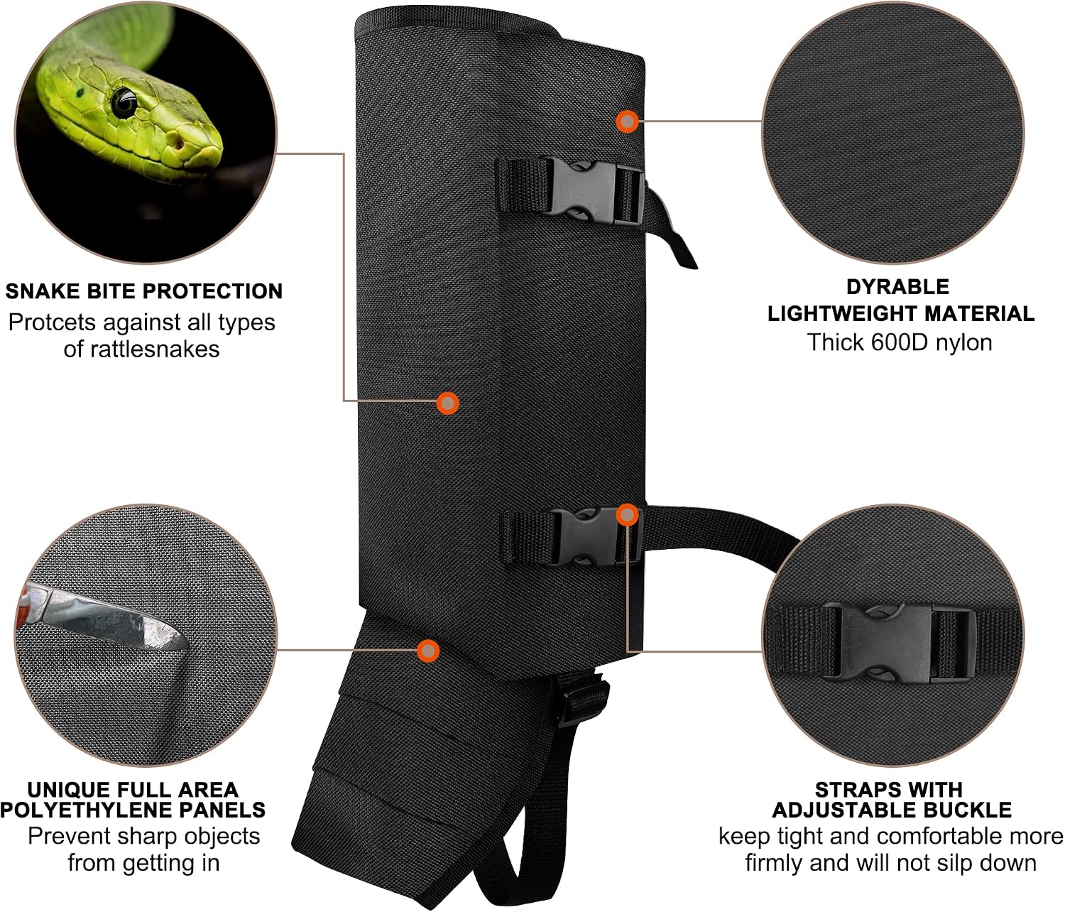 MDSTOP Snake Gaiters Leg Guards, Waterproof Snake Guards, Adjustable Snake Bite Protection for Lower Legs, Snake Chaps for Men & Women, Snake Proof Gaiters for Hunting,Outdoor and Farm Working