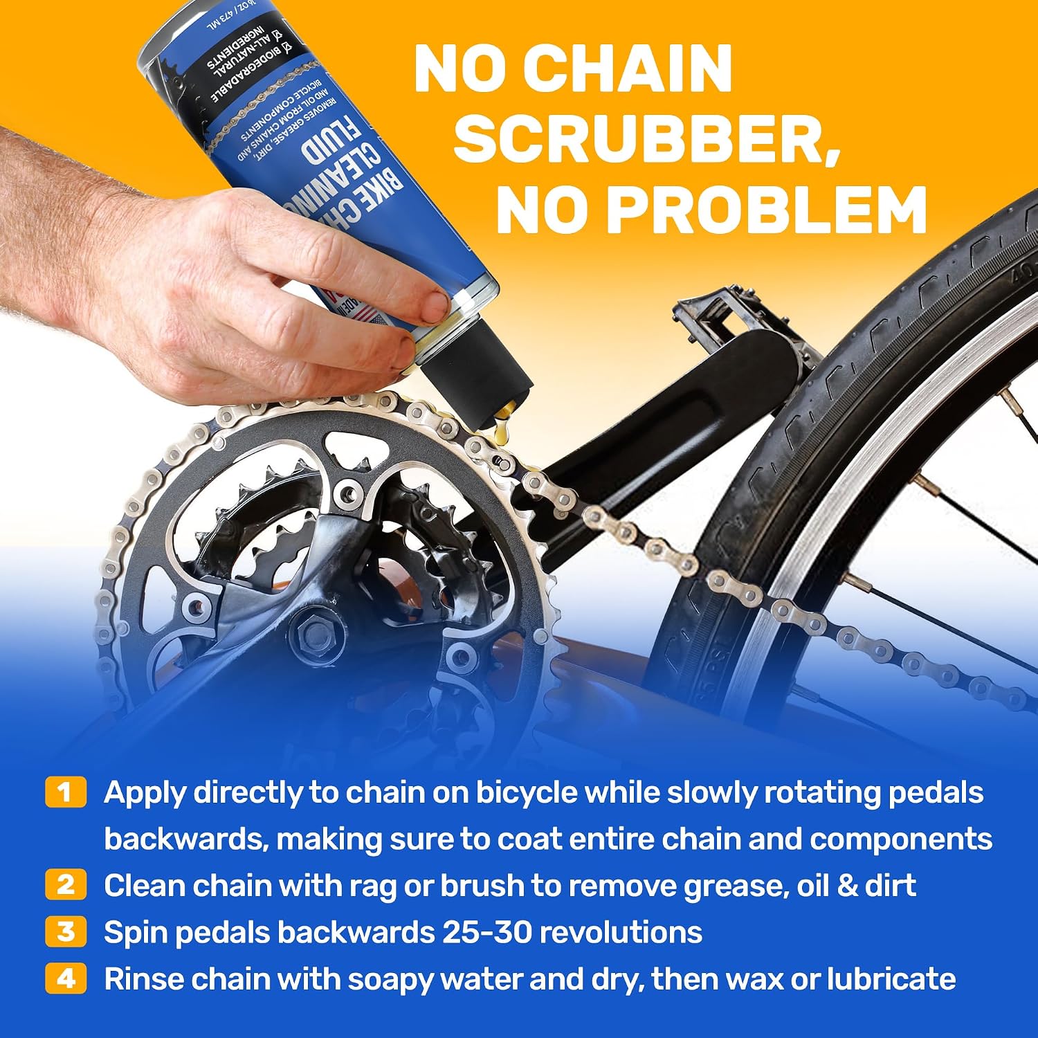 Bicycle Chain & Component Cleaning Fluid - 16oz Chain Degreaser Works in Minutes - Made in USA - Compatible With All Chain Scrubbers Or Apply Directly To Chain - Bike, Motorcycle & Chainsaw Chains