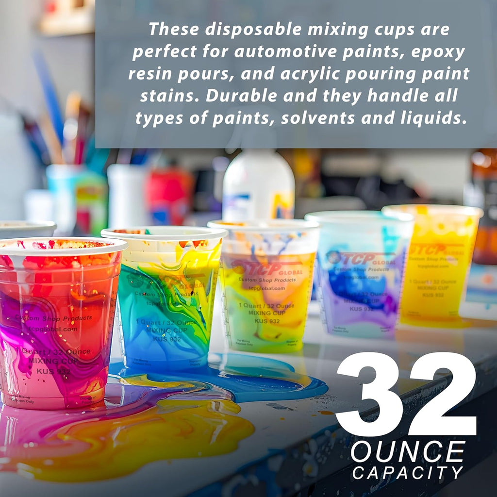 Custom Shop Paint Mixing Cups, 32-Ounce, Box of 100, Plastic Measuring Cups