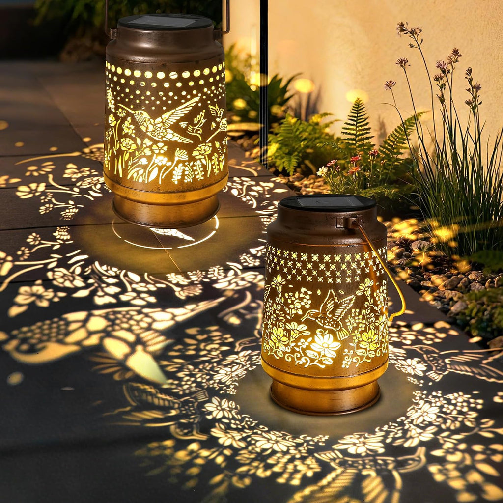 Hummingbird Solar Lantern - Outdoor Decorative solars Lantern for Garden, Backyard, and Porch - Waterproof Hanging Lanterns for Outside - Perfect Gifts for Women