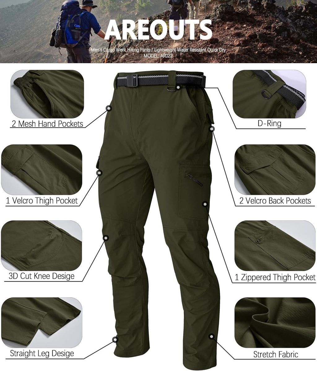 Men's Cargo Work Hiking Pants Lightweight Water Resistant Quick Dry Fishing Travel Camping Outdoor Breathable Multi Pockets