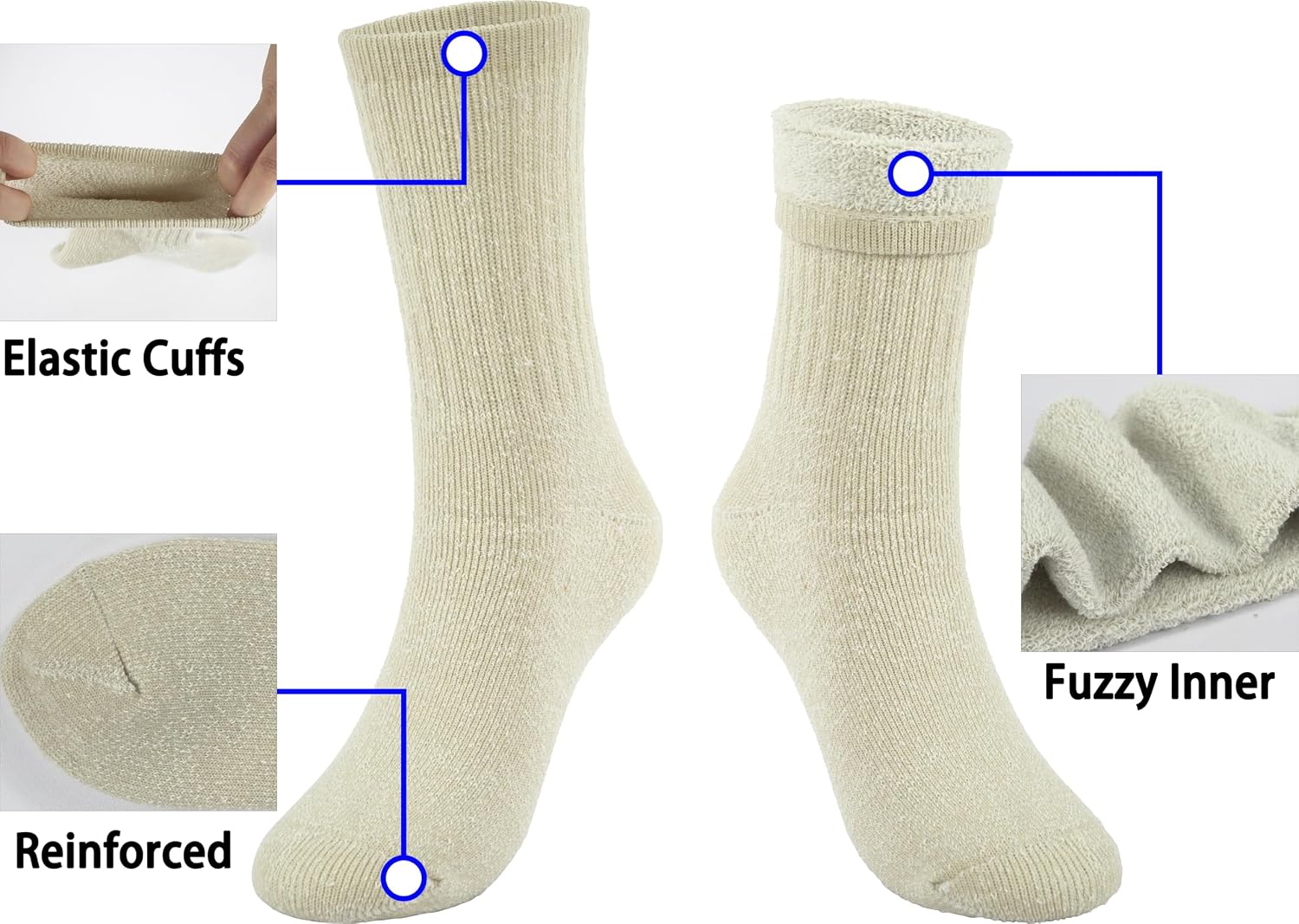 BomKinta Wool Hiking Socks Women Merino Thick Warm Thermal Boot Sock 5-11
