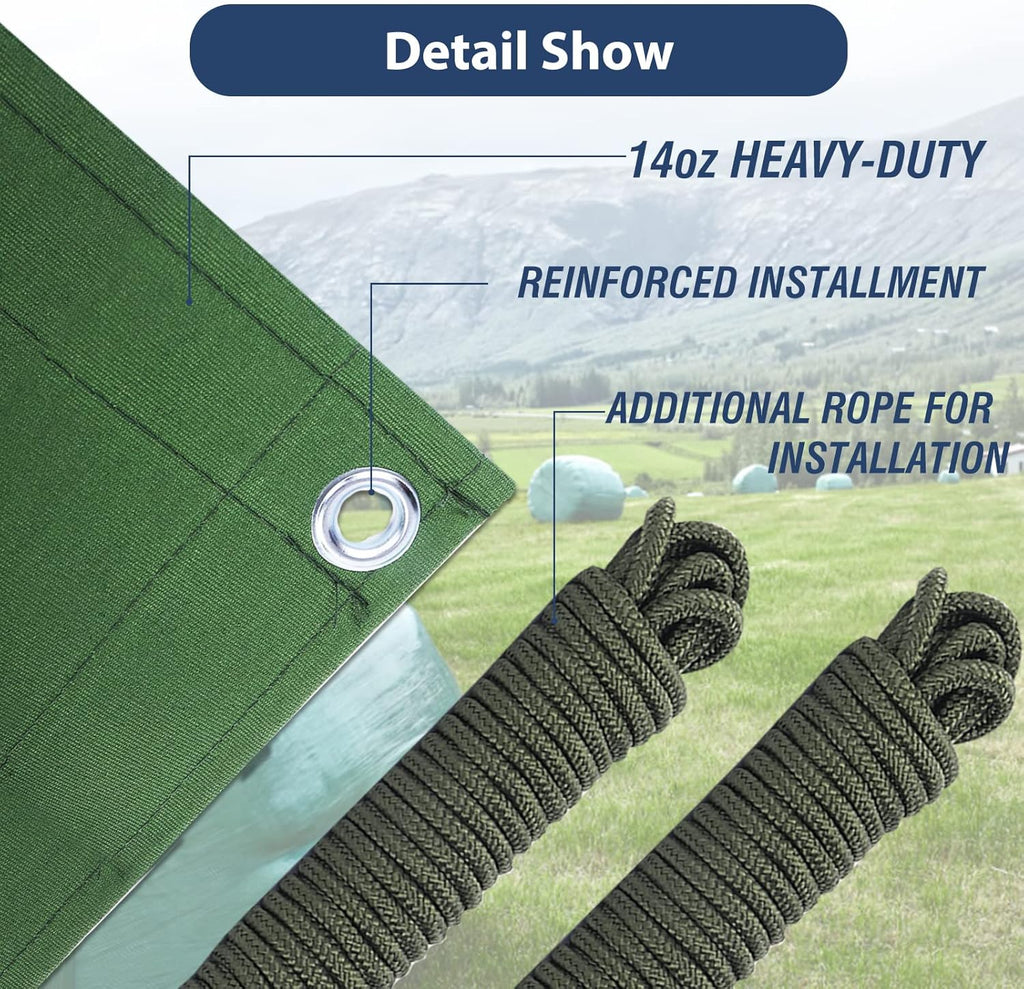20’x24’ Canvas Tarp Heavy Duty Water Resistant Tarpaulins with Aluminum Grommets,UV Resistant, 22Mil Multipurpose Drop Cloth, 14oz Cover Sheet for Outdoor and Indoor Use with Ropes Green