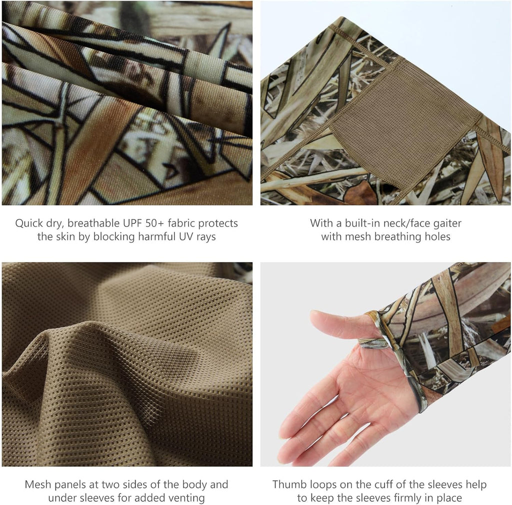 BASSDASH Men's UPF 50+ Camo Long Sleeve Hunting Fishing Hoodie Shirt