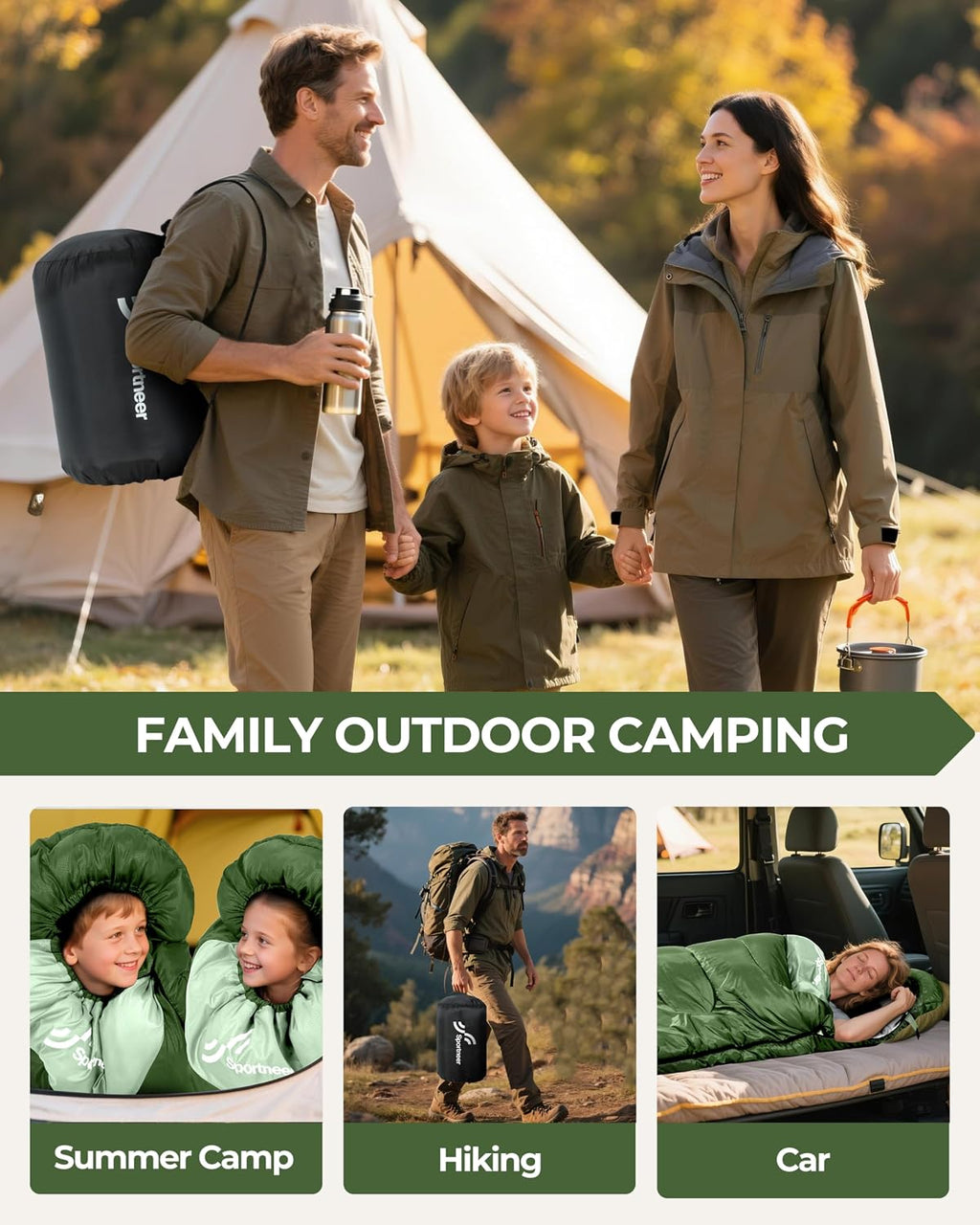 Sportneer Sleeping Bag for Adults Kid Waterproof lightweight Camping Hiking