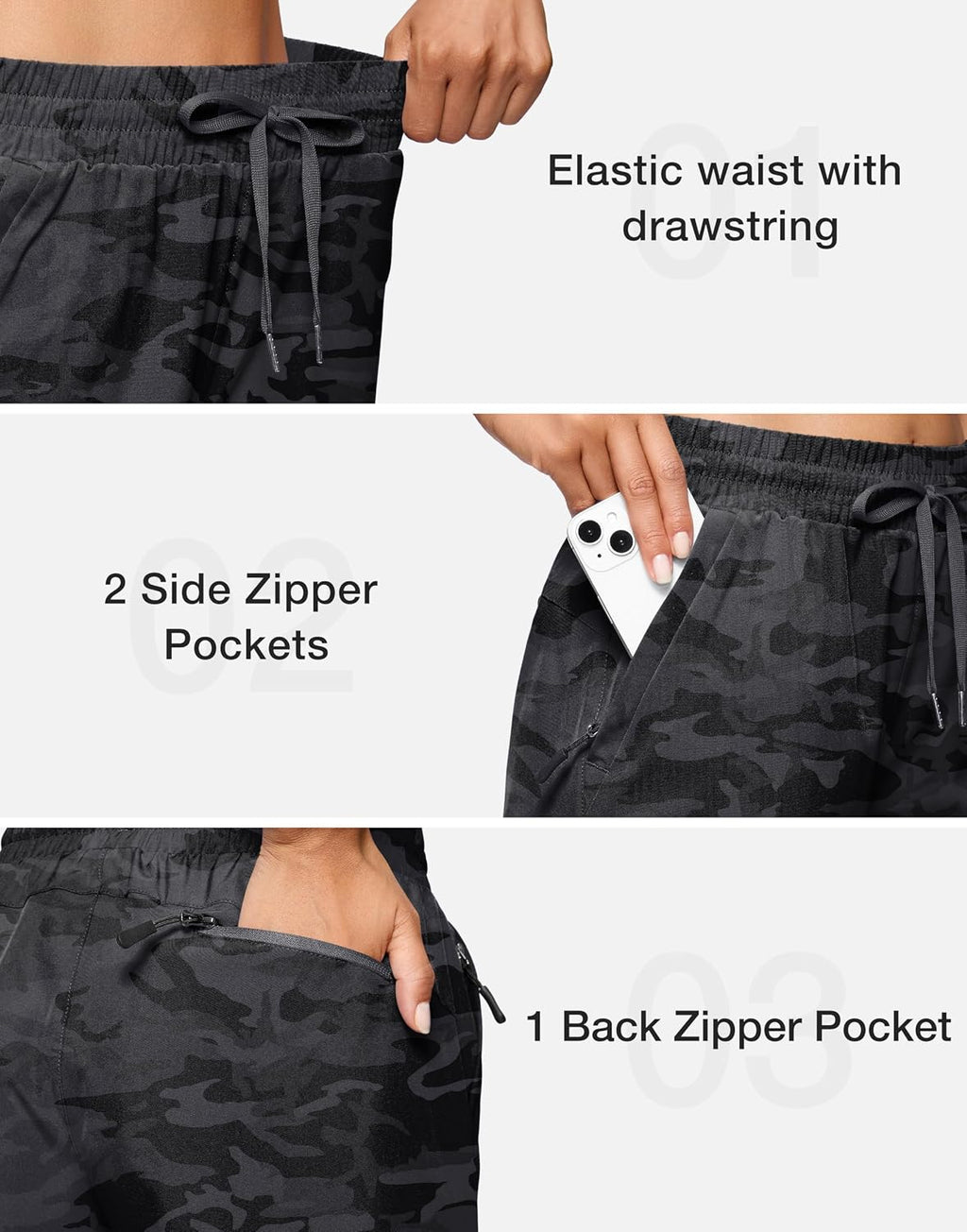 SANTINY Women's 7''/ 9'' Hiking Shorts with 3 Zipper Pockets Athletic Shorts