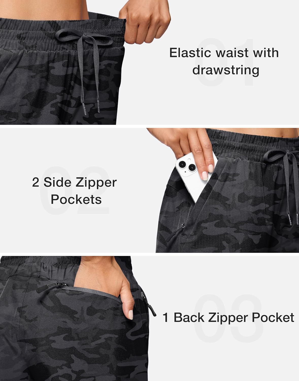 SANTINY Women's 7''/ 9'' Hiking Shorts with 3 Zipper Pockets Athletic Shorts