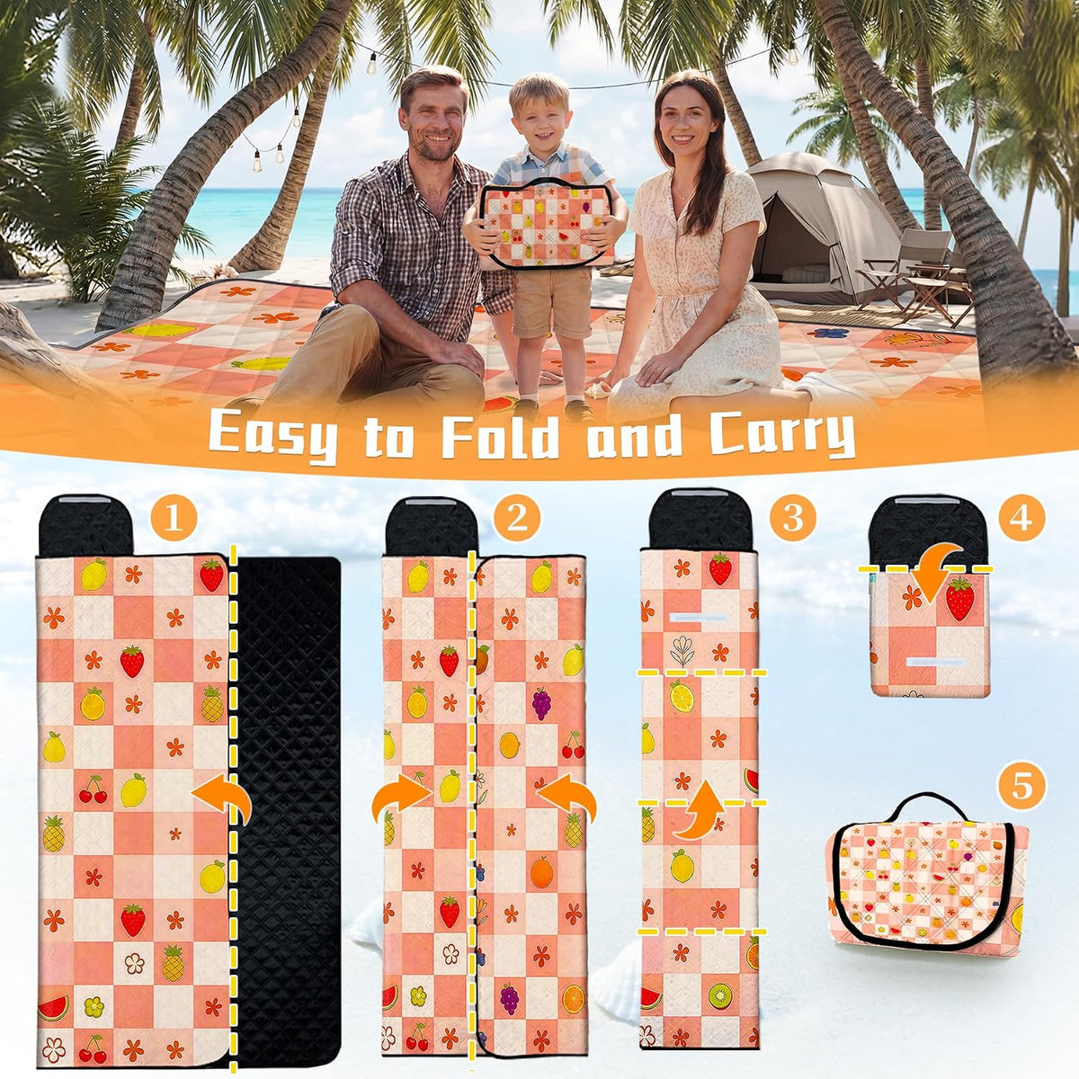 Picnic Blankets Outdoor Blanket,80"x 80" Extra Large Waterproof Sandproof Foldable Beach Blanket Grid Picnic Mat for Camping,Lawn,Park(Pink)