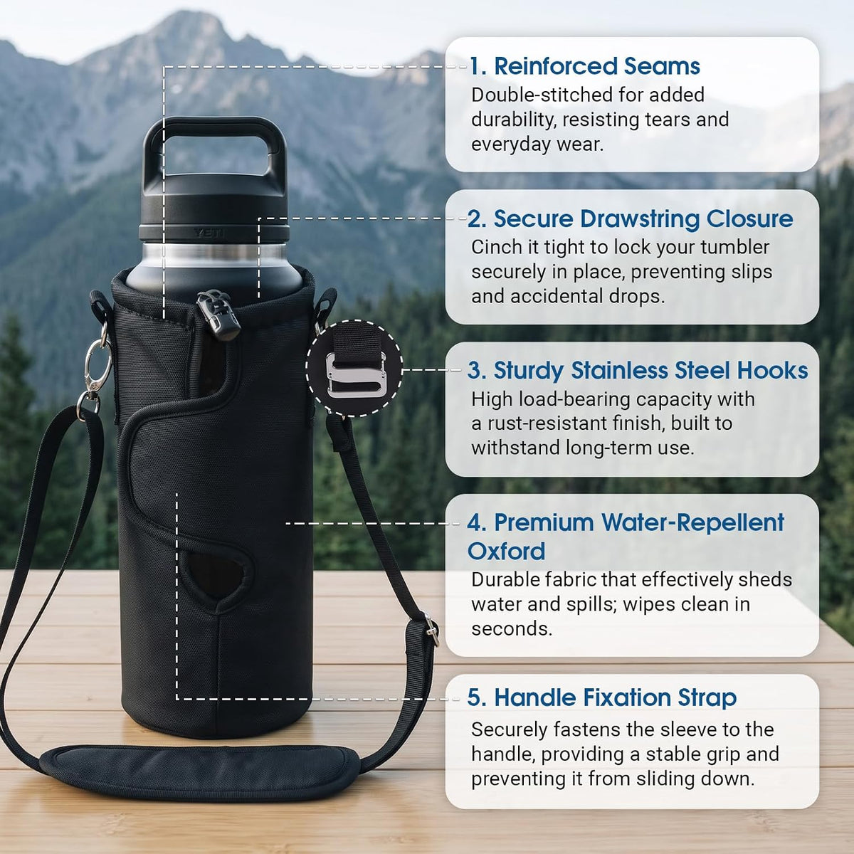 Bottle Holder for HitchPoint Grid Compatible with YETI Camino 20 35 Zip Carryall & Hopper Soft Coolers, Waterproof Oxford Fabric with Stainless Steel Hooks, Hands-Free YETI Bag & Cooler Accessories
