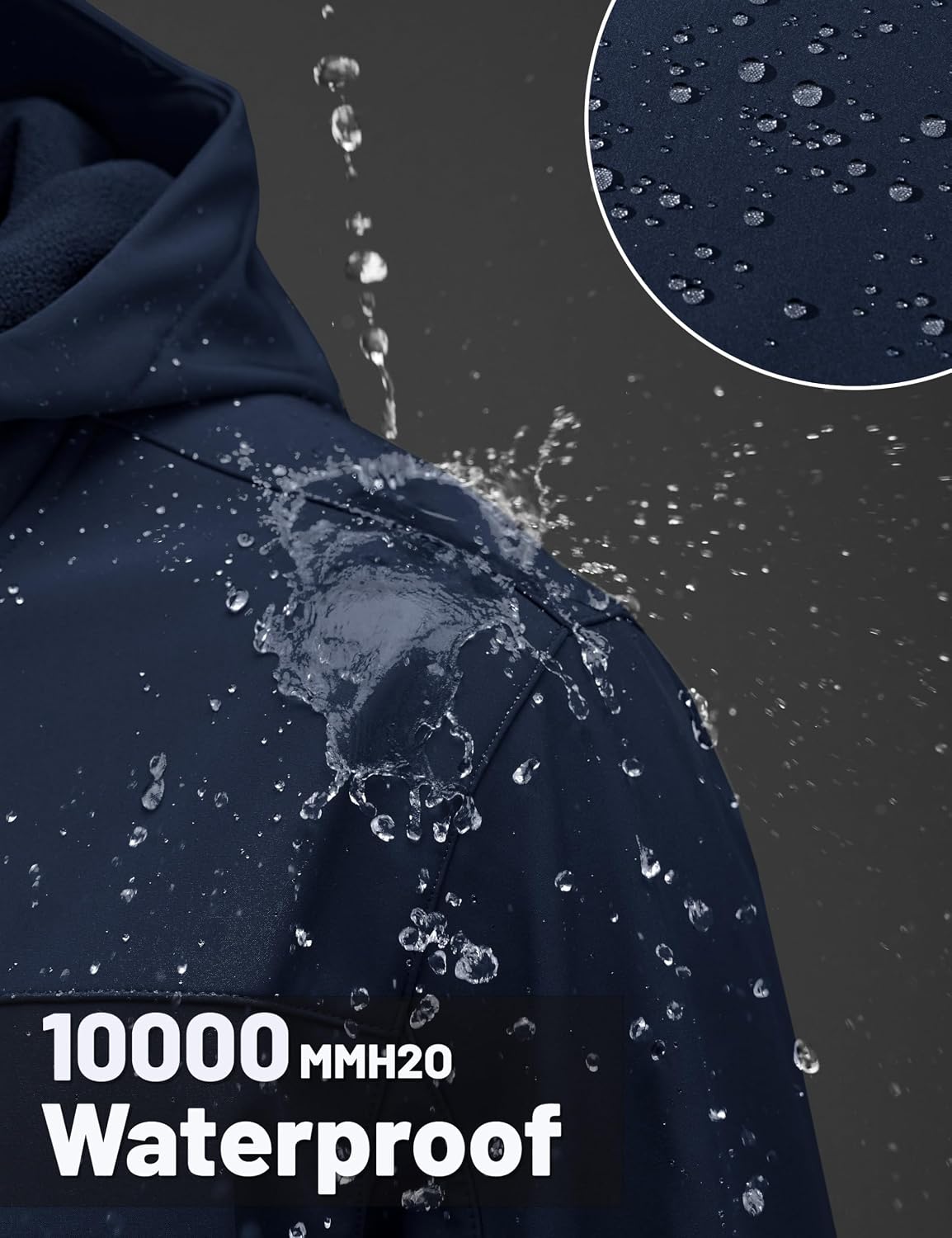 TACVASEN Men's Hooded Softshell Waterproof Fleece Lined Lightweight Jackets
