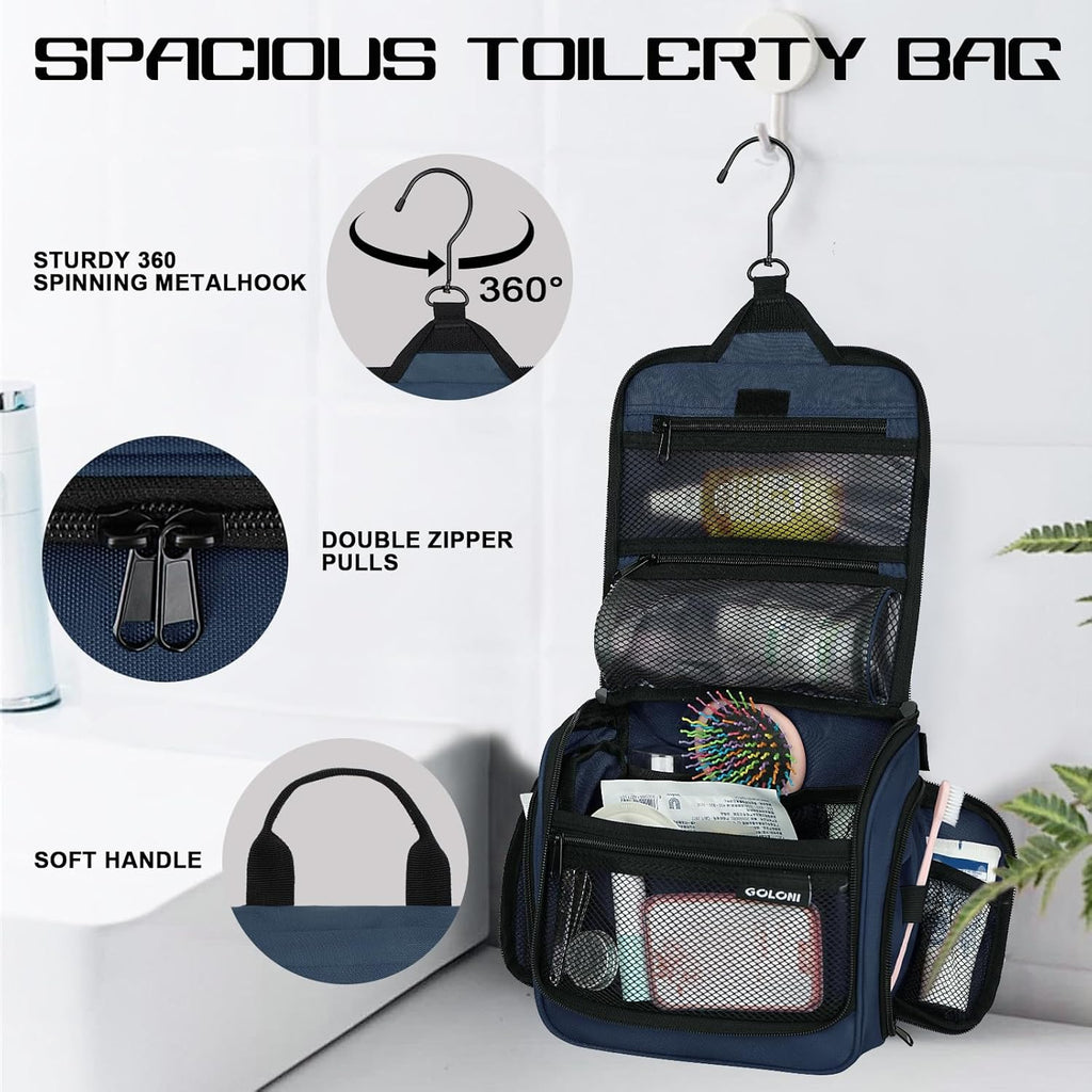 Goloni Hanging Toiletry Bag for Men Women, Water-Resistant Organizer,Blue