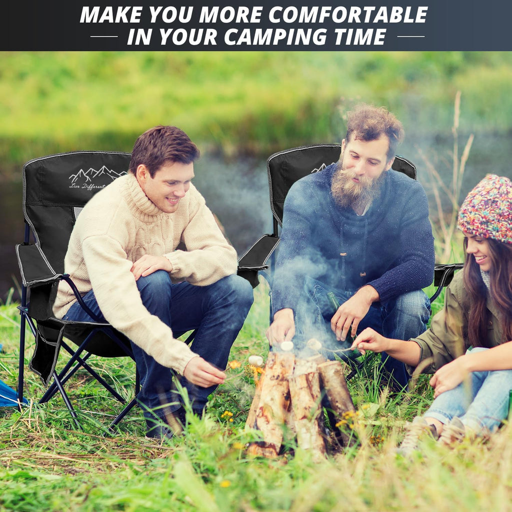 2PCS SAILARY Mesh Folding Camping Chairs, Oversized Portable Outdoor Chairs, Weight Capacity 325 lbs with Cup Holder, Storage Pocket, Carry Bag Black