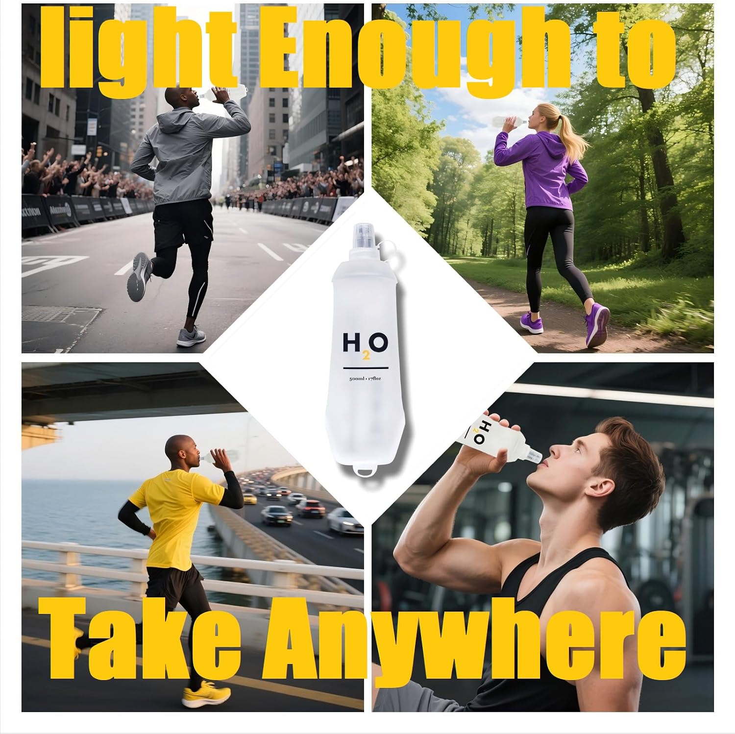 HECHZSO 2 Pack 500ml Soft Flask Running Water Bottles for Running Vests