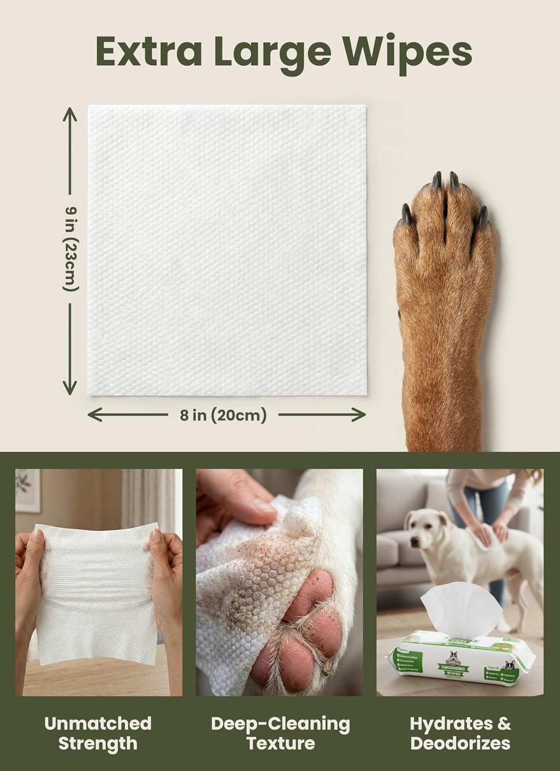 Pogi’s Dog Grooming Wipes – Hypoallergenic Pet Wipes for Paws, Body & Butt – Cleaning & Hydrating, Fragrance Free, 100 Count