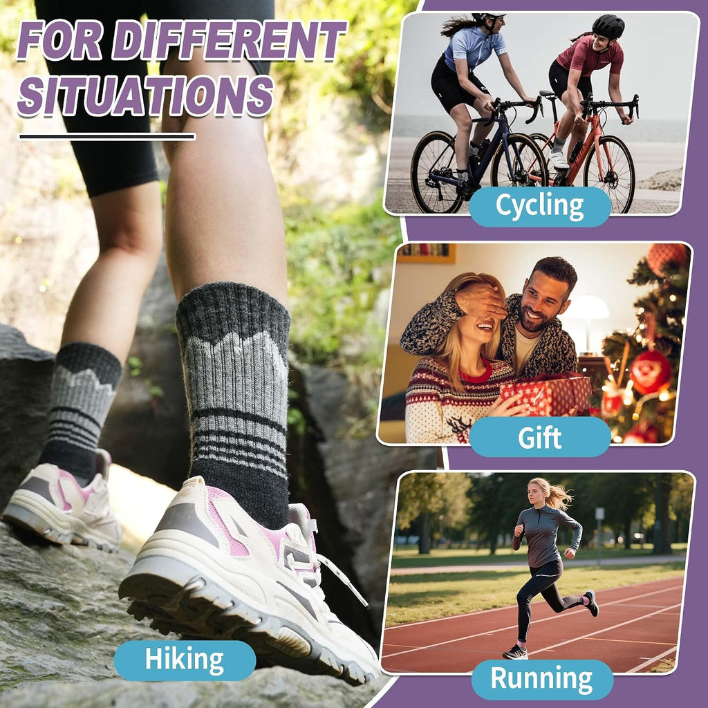Sandsuced Merino Wool Hiking Warm Socks Thermal Winter Cozy Crew with Cushioned Sole & Moisture Wicking 5 Pairs for Women