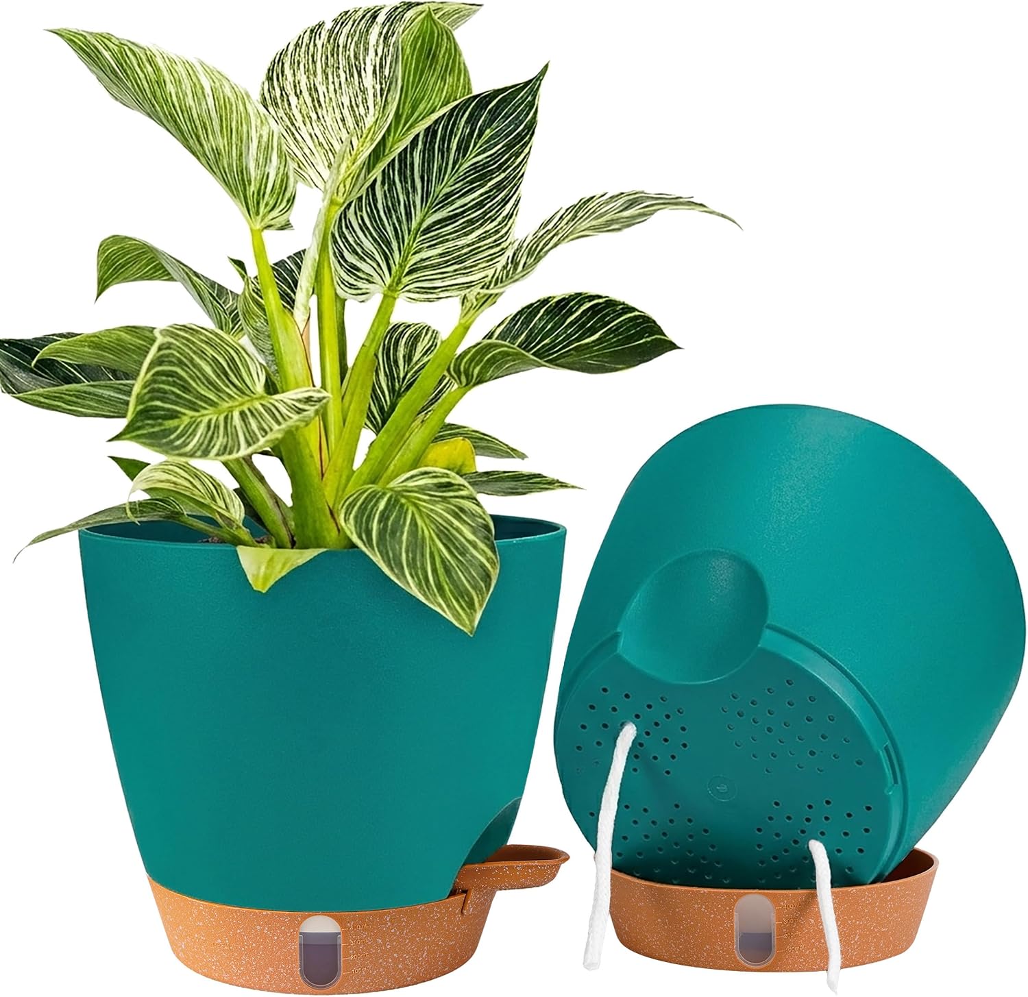 2 Pack 8 inch Plant Pots, Plastic Self Watering Planters