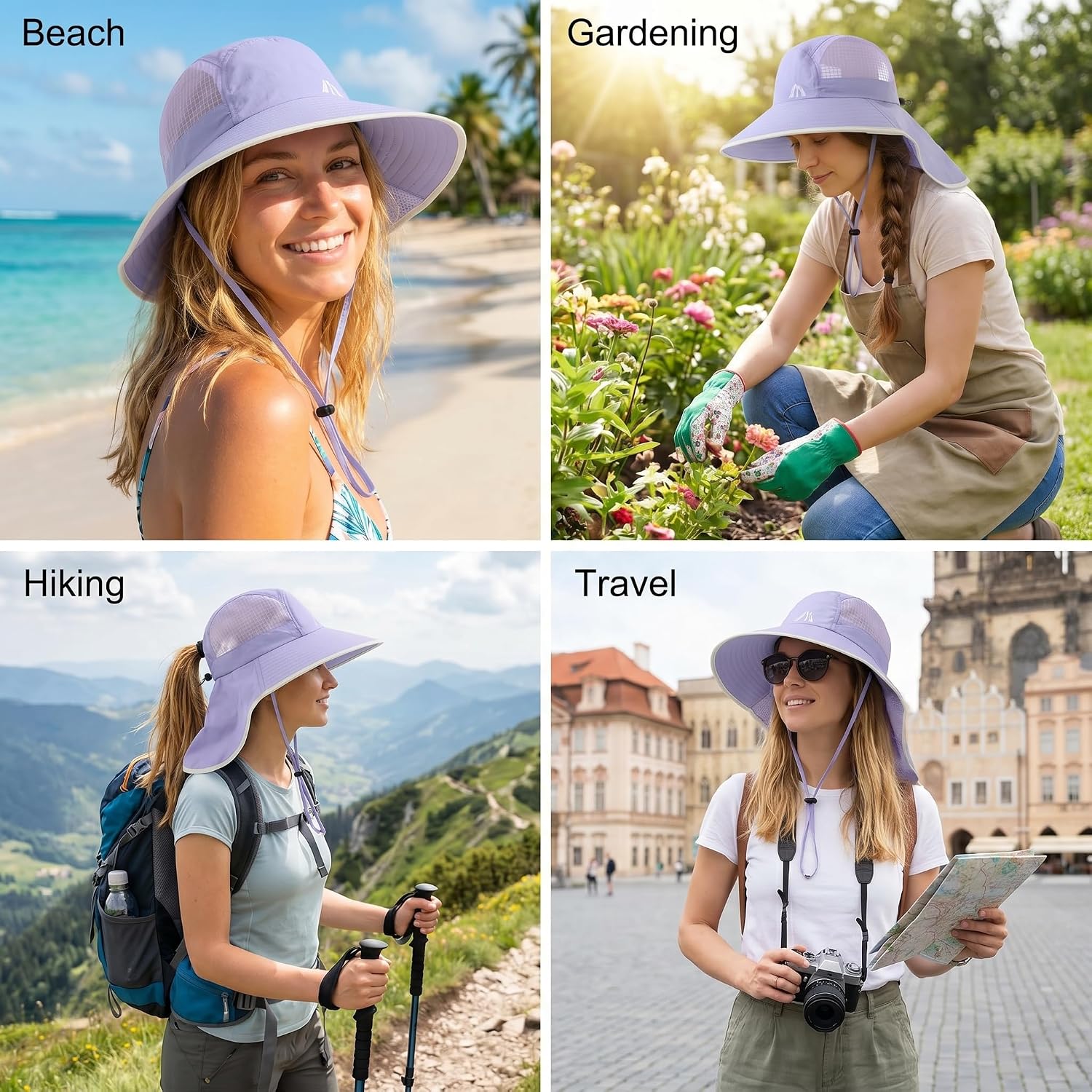 UV Sun Protection Hat Women Foldable Neck Flap Wide Brim Fishing Hat with Ponytail Hole for Women