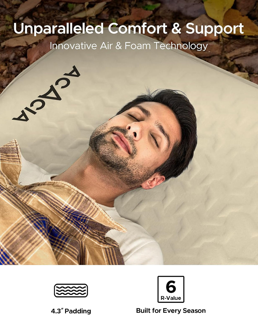 Acacia 4" Thick Self Inflating Sleeping Pad with Foam, Innovative Y-Shaped Telescopic Structure, Ultraportable Camping Air Mattress with Pump Sack, Easy Roll Up Sleep Bed for Travel Tent Car