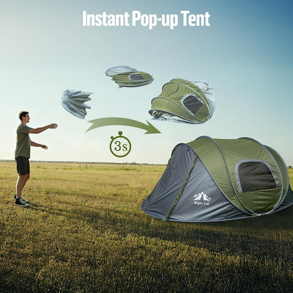 Night Cat Pop Up Camping Tent: 2-4 Person Tents for Camping Double Layers