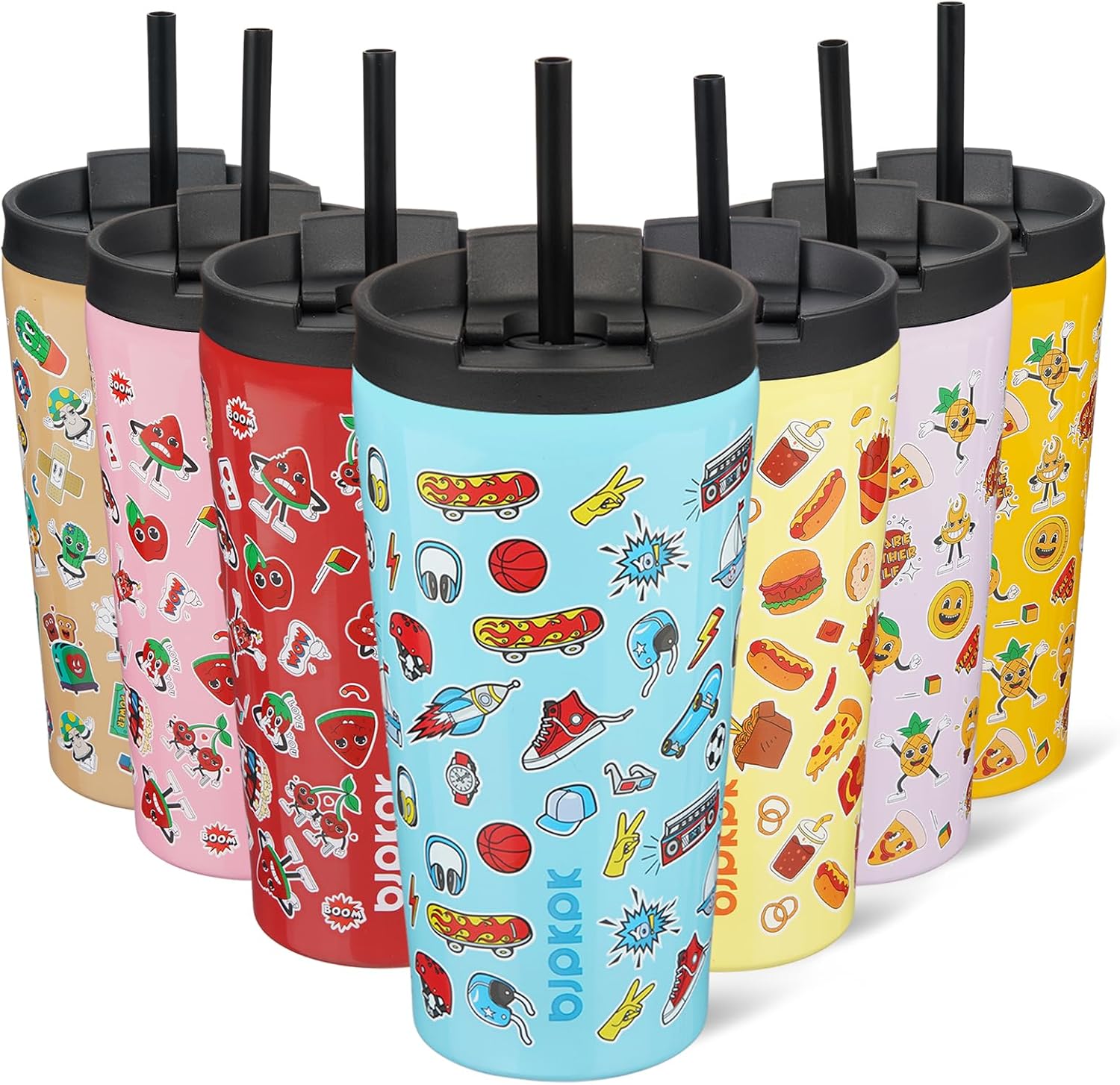 BJPKPK 18 oz Coffee Tumbler with Straw, Insulated Stainless Steel Cup