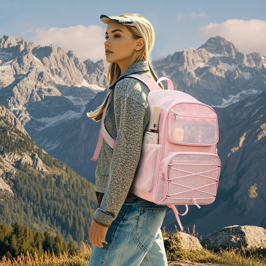 Paxiland Mesh Backpack Heavy Duty, 27L Large See Through Mesh Beach Bag