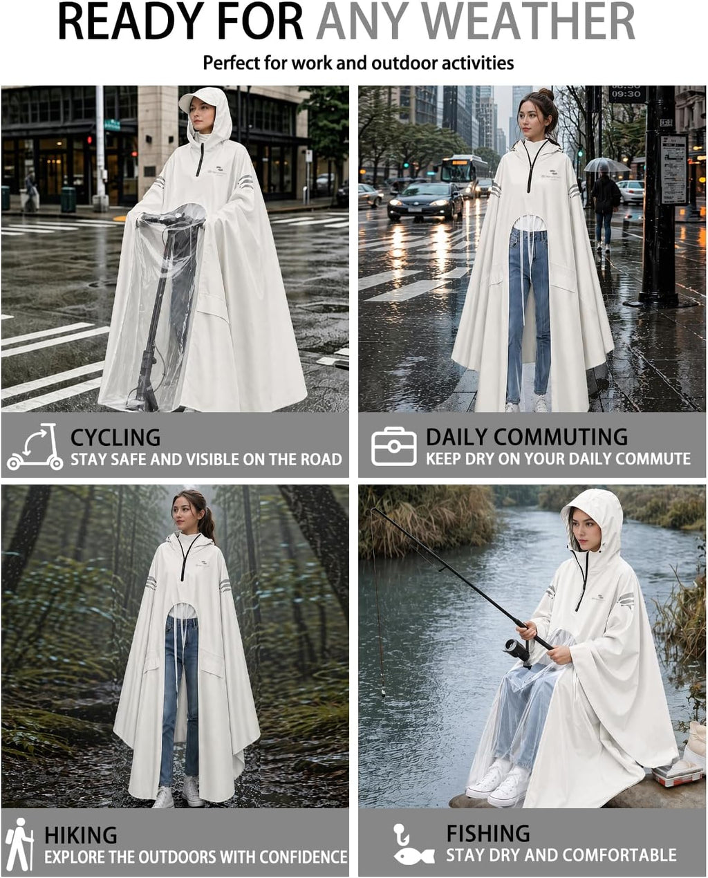 Rain Poncho Waterproof Full Body Long Hooded with Double-Face Visor Mask, Packable Raincoat for Cycling, Hiking