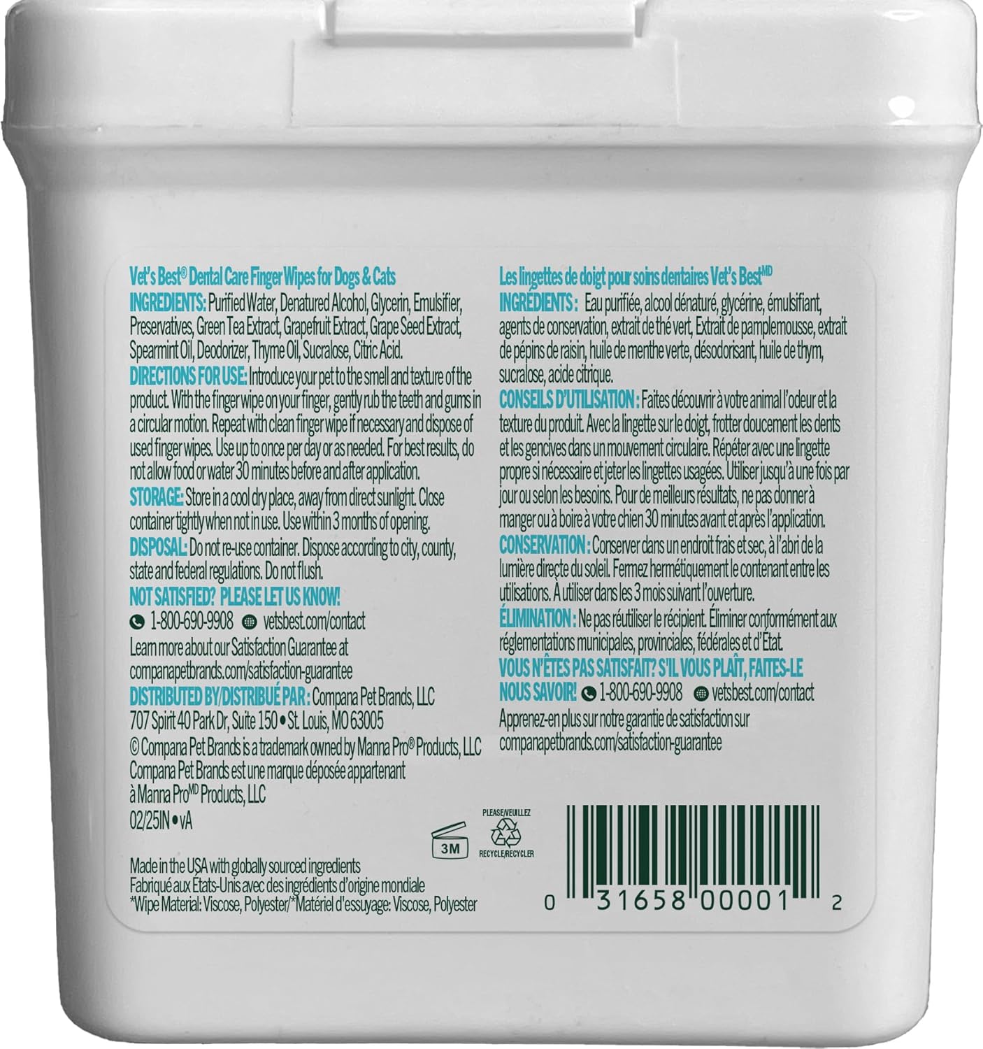 Vet's Best Finger Dental Wipes for Dogs & Cats, Fresh Breath, 50 Count