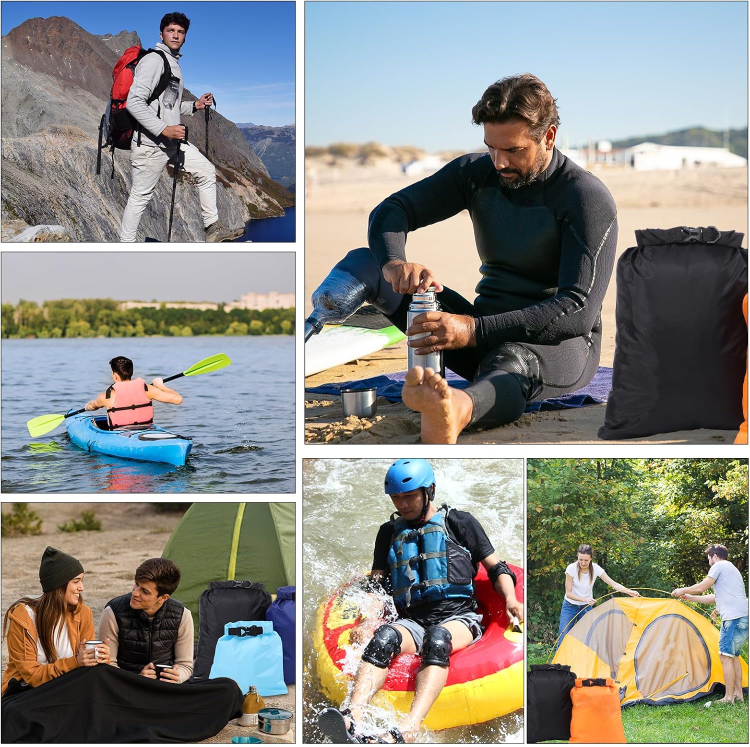 Pimoys Dry Bag, 6-Pack Ultralight Dry Sack, Outdoor Roll Top Drybags