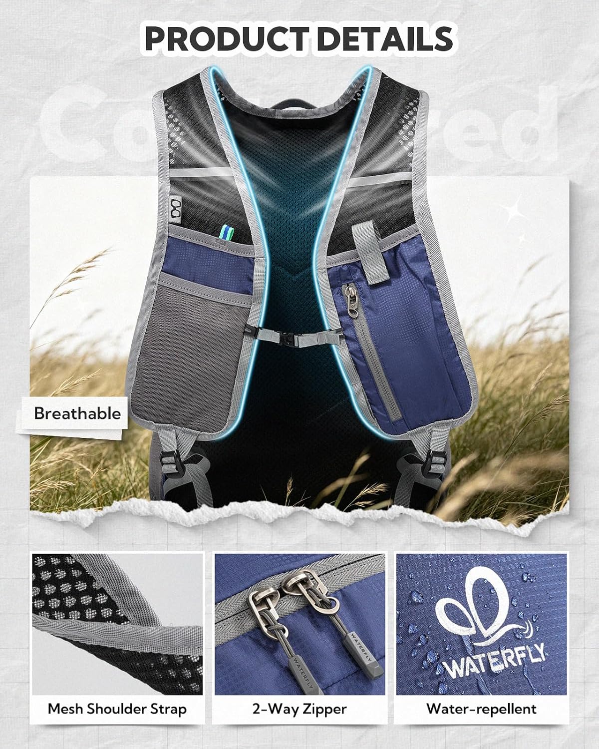 WATERFLY Packable Hiking Backpack, 20L Small Lightweight Foldable Daypack