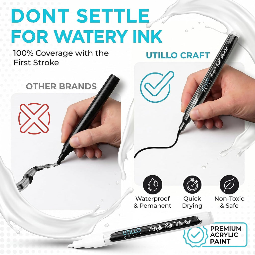 Utillo Craft Black and White Paint Pens (8-Pack), 0.7mm Extra Fine Markers