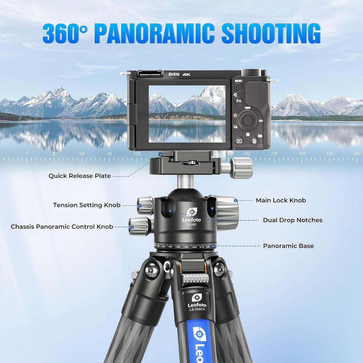 LEOFOTO 71" Travel Tripod Carbon Fiber for Camera, Compact Lightweight Tripod with 360°Panorama Ball Head,QR Plate, Removable Center Column, Load up to 15kg/33lbs
