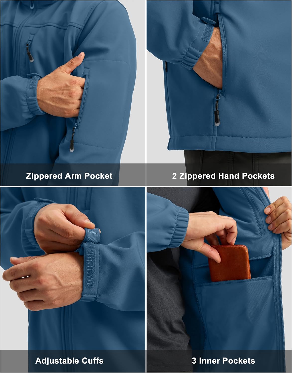 Pudolla Men's Softshell Jacket Hooded Fleece Lined Coats for Outdoor Work