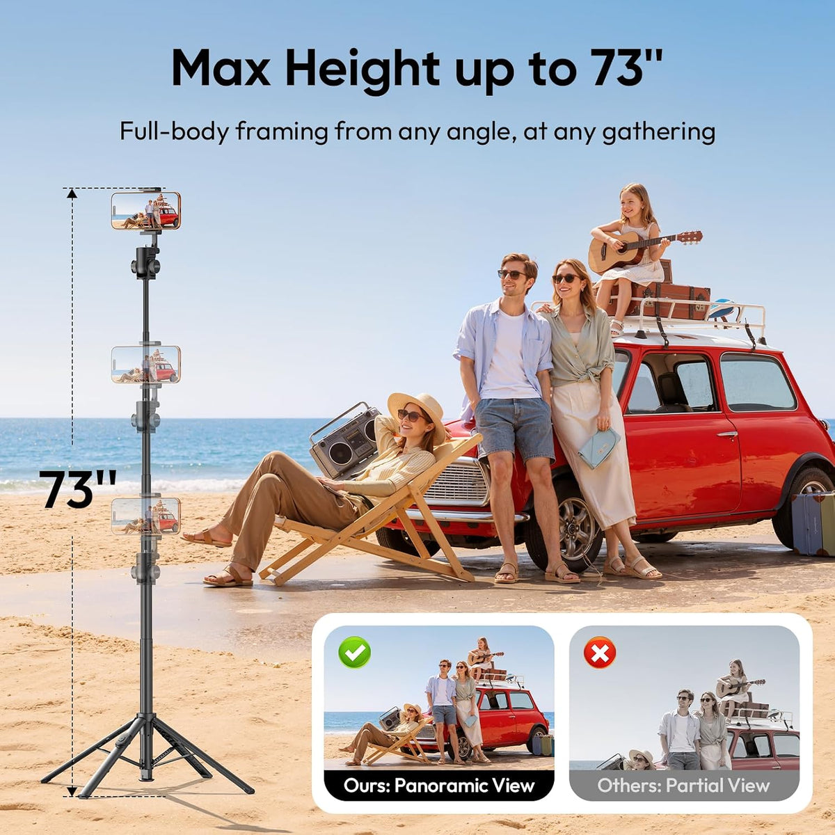 ULANZI SK32 Selfie Stick w Remote, 71''Auto Open & Lift-Close Phone Tripod