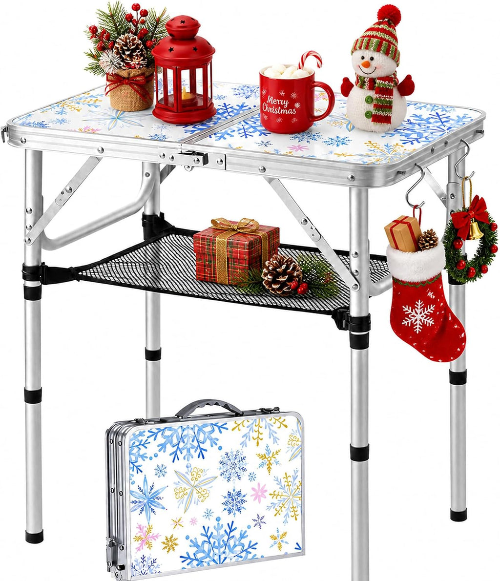 Folding Table Small, 24''L x16''W Camp Aluminum Table, Lightweight Portable