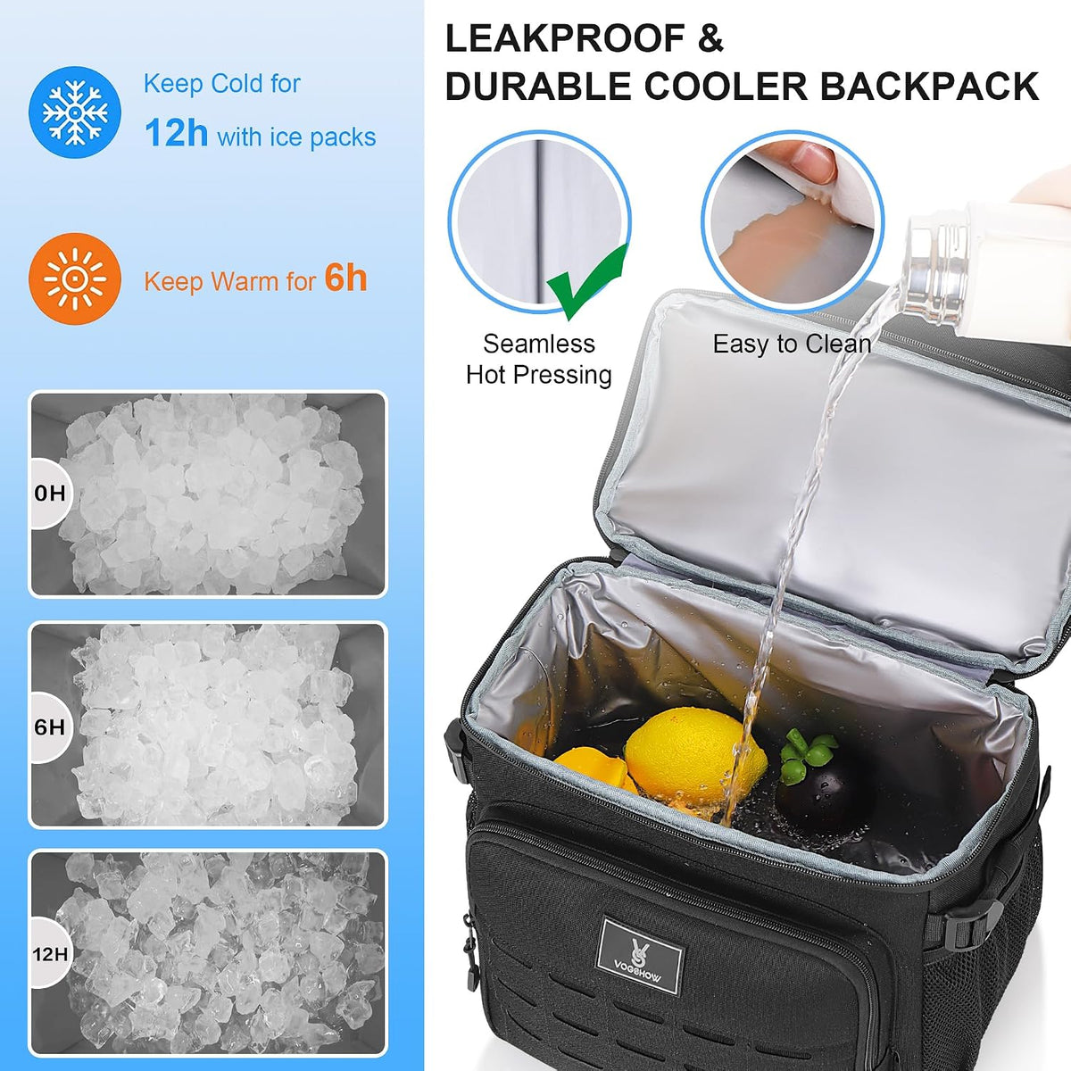 Insulated Double Deck Cooler Backpack, 36 Cans Large Leakproof Cooler Bag