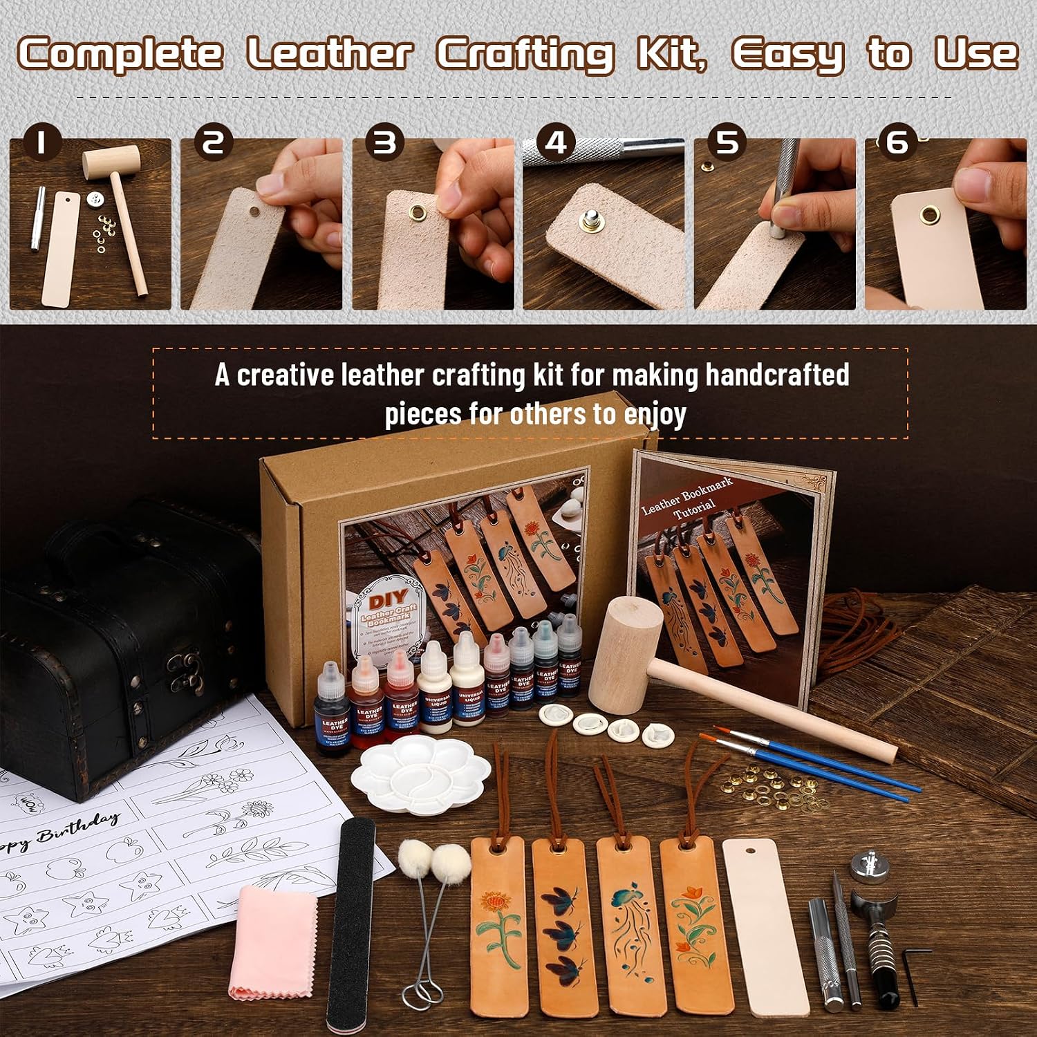 Leather Crafting Kit, Leather Bookmarks Making Kit Tools Supplies Tutorial