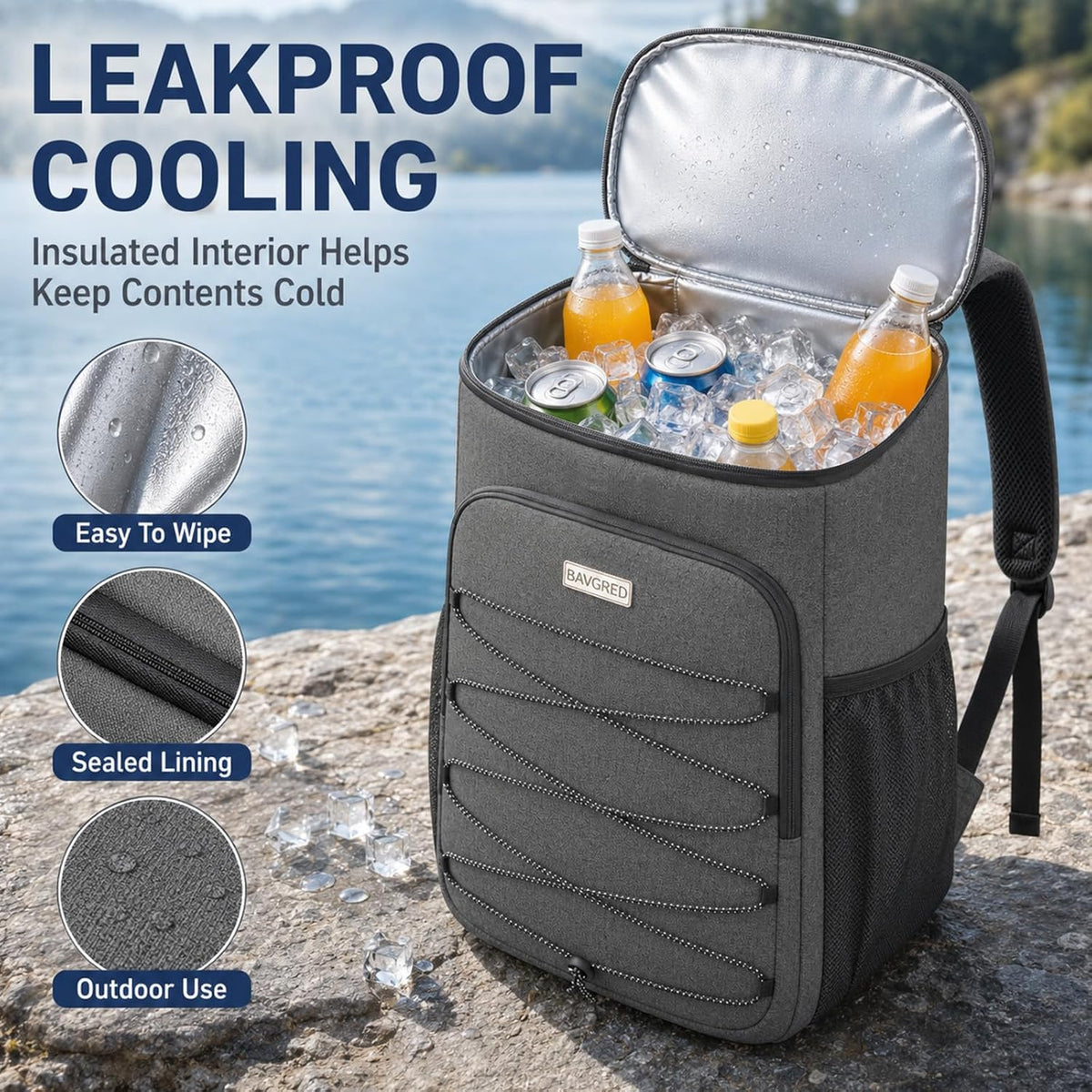 Cooler Backpack Insulated Leak Proof 30 Cans for Men Women,Waterproof Soft Cooler Bag，Lightweight Ice Chest Lunch Backpack for Beach Camping Picnic Travel Worksite Fishing