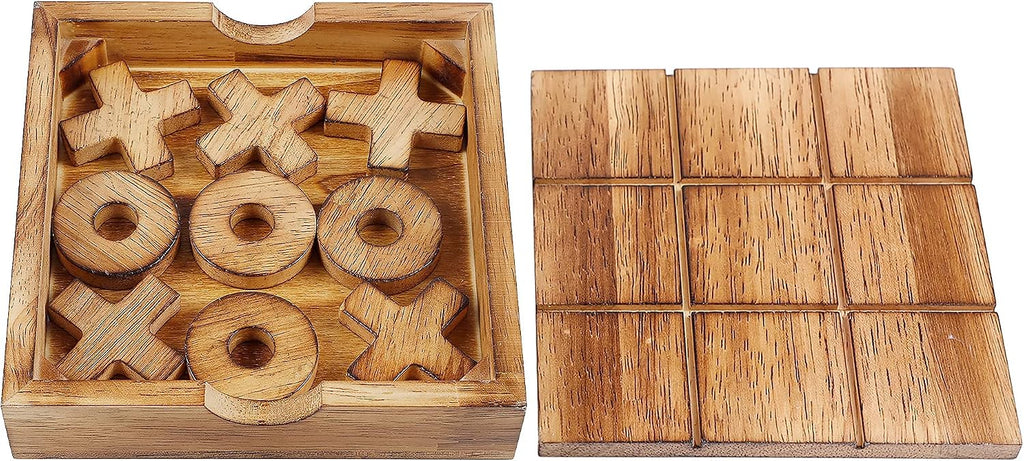 Glintoper Tic Tac Toe & 4 in a Row Tables Game Set, Classic Board Line Up 4 for Living Room Rustic Table Decor and Use as Game Top Wood Guest Room Decor Strategy Board Games for Families
