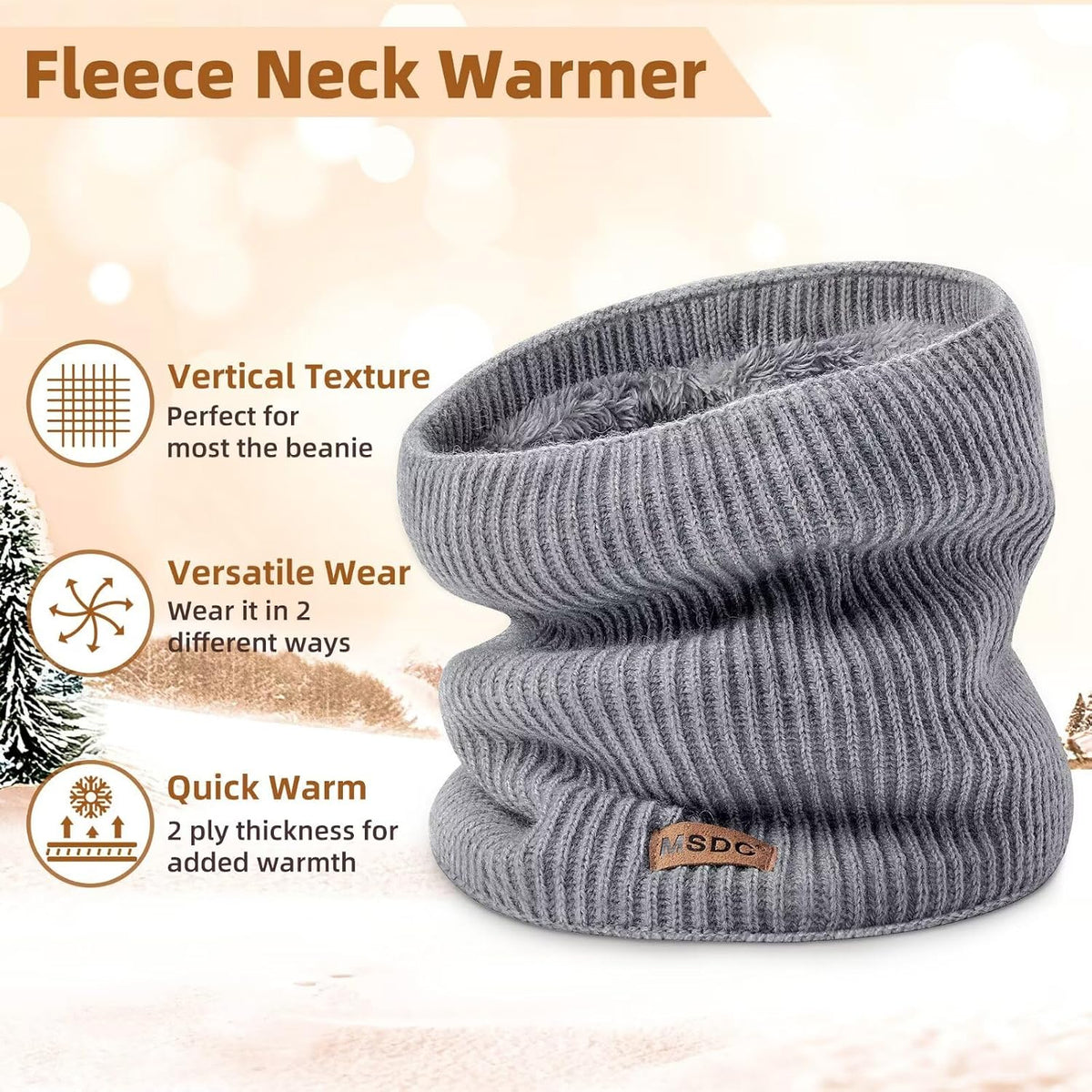 MSDC Winter Neck Gaiters for Men 3 Pack,Neck Warmer Men Women with Thermal Thick Warm Fleece Lined Cold Weather,Mens Scarf Winter Ski Face Mask Cover Windproof Scarves（Black,Oatmeal，Grey）