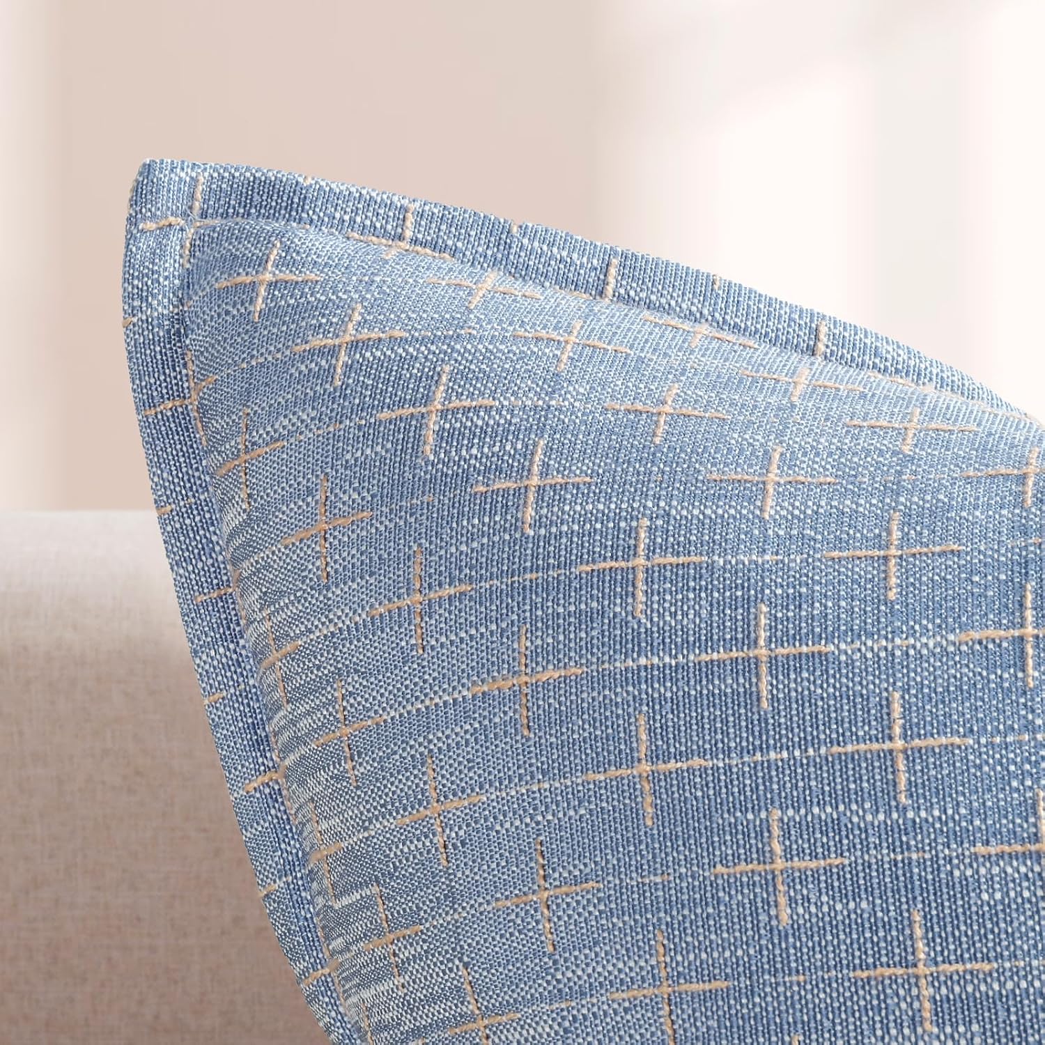 ZWJD Pillow Covers 18x18 Set of 2 Soft Polyester Textured Pillow Covers with Stylish Flange Edge Cozy Farmhouse Throw Pillows for Couch Bed Sofa Living Room
