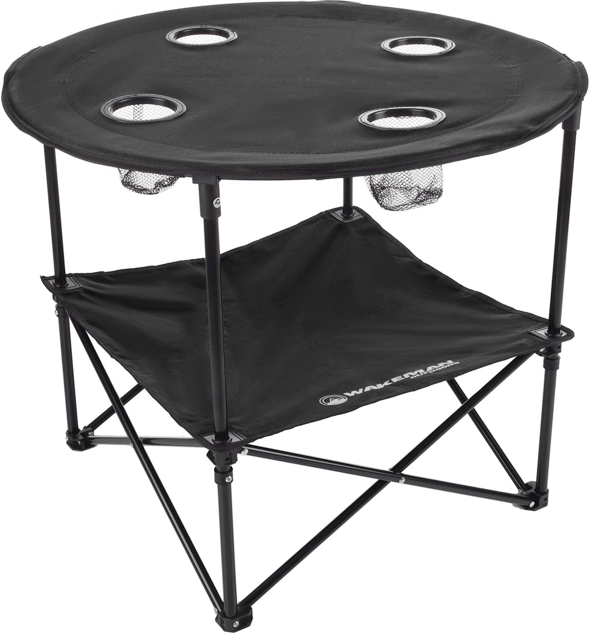 Wakeman Camp Table - Round 2-Tier Folding Table with 4 Cupholders and Carrying Bag - for Camping, Beach, Picnic, Sporting Events, and More Outdoors,Blue