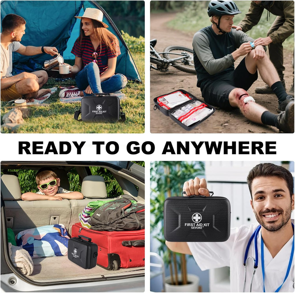 Gevoke 410 Piece Waterproof Hard Shell First Aid Kit, Black