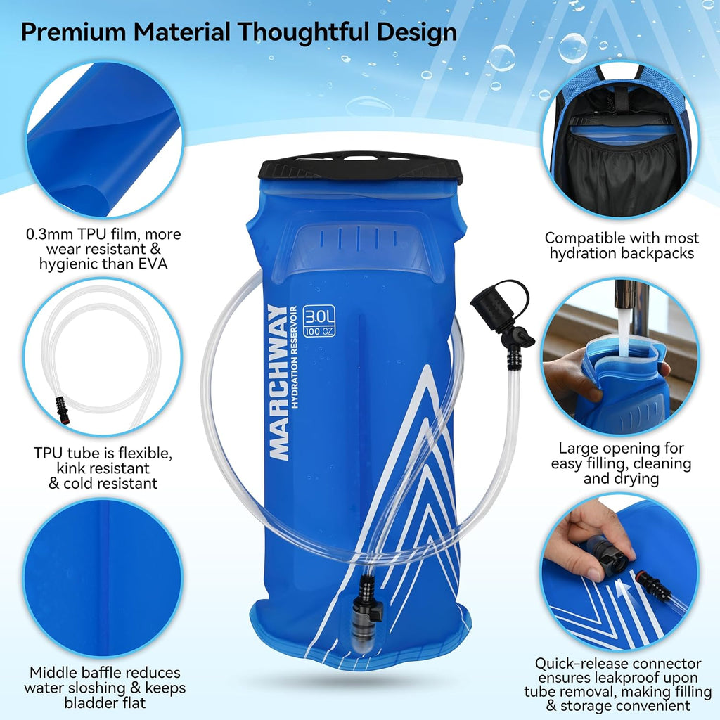 MARCHWAY Lightweight TPU Hydration Bladder 2L/3L for Hydration Packs, Slide-Seal Wide Mouth Water Reservoir Bag with Carry Handle for Hiking, Cycling, Running, Camping, Travel