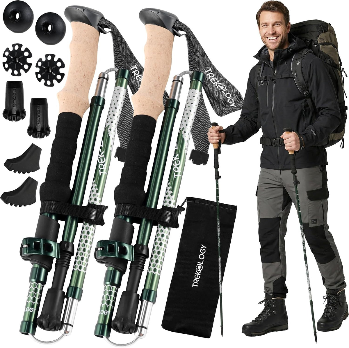 Trekology Trek-Z Hiking Trekking Poles, Walking Stick for Men, Women, 2pc