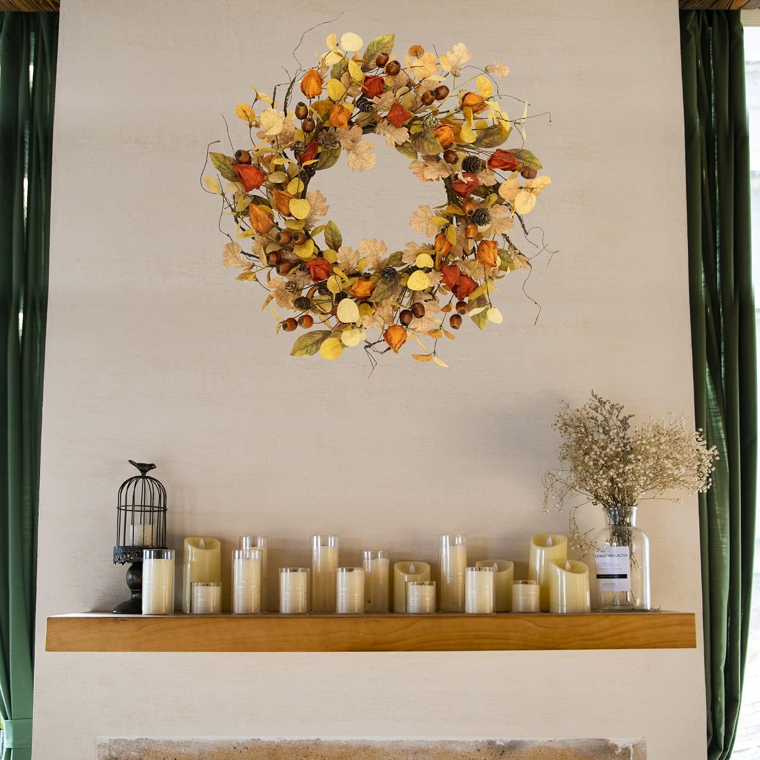 AMF0RESJ Artificial Fall Wreath for Front Door Autumn Wreath for Home Decor
