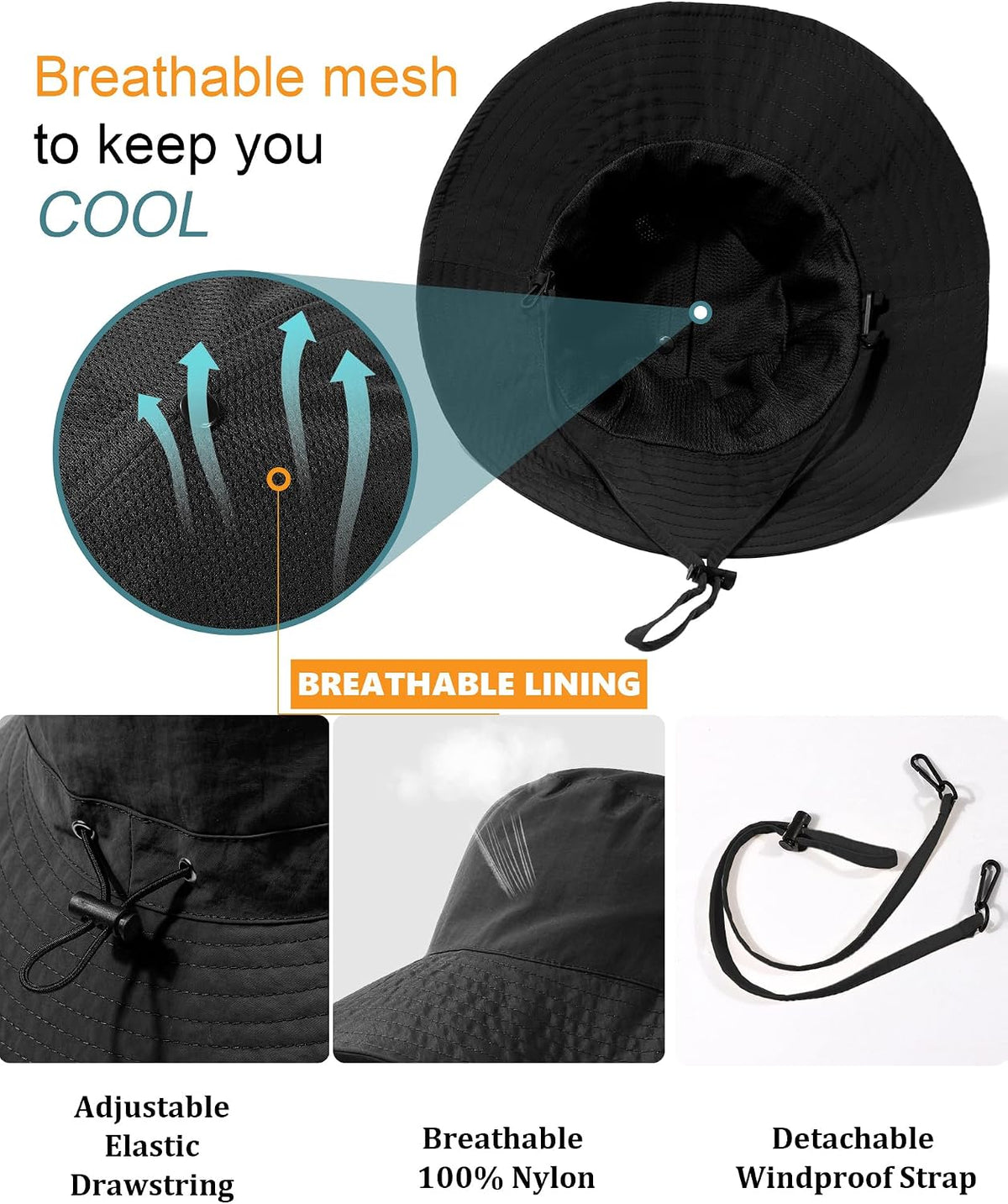 Water-Resistant UPF 50+ Sun Bucket Hat Packable Brimmed for Women Men