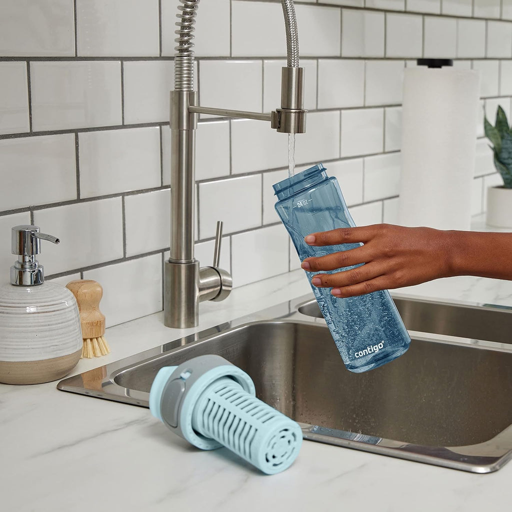 Contigo Clybourn Plastic FreeFlow Filter Water Bottle with AUTOSEAL spill-proof Lid 24oz., Dark Ice