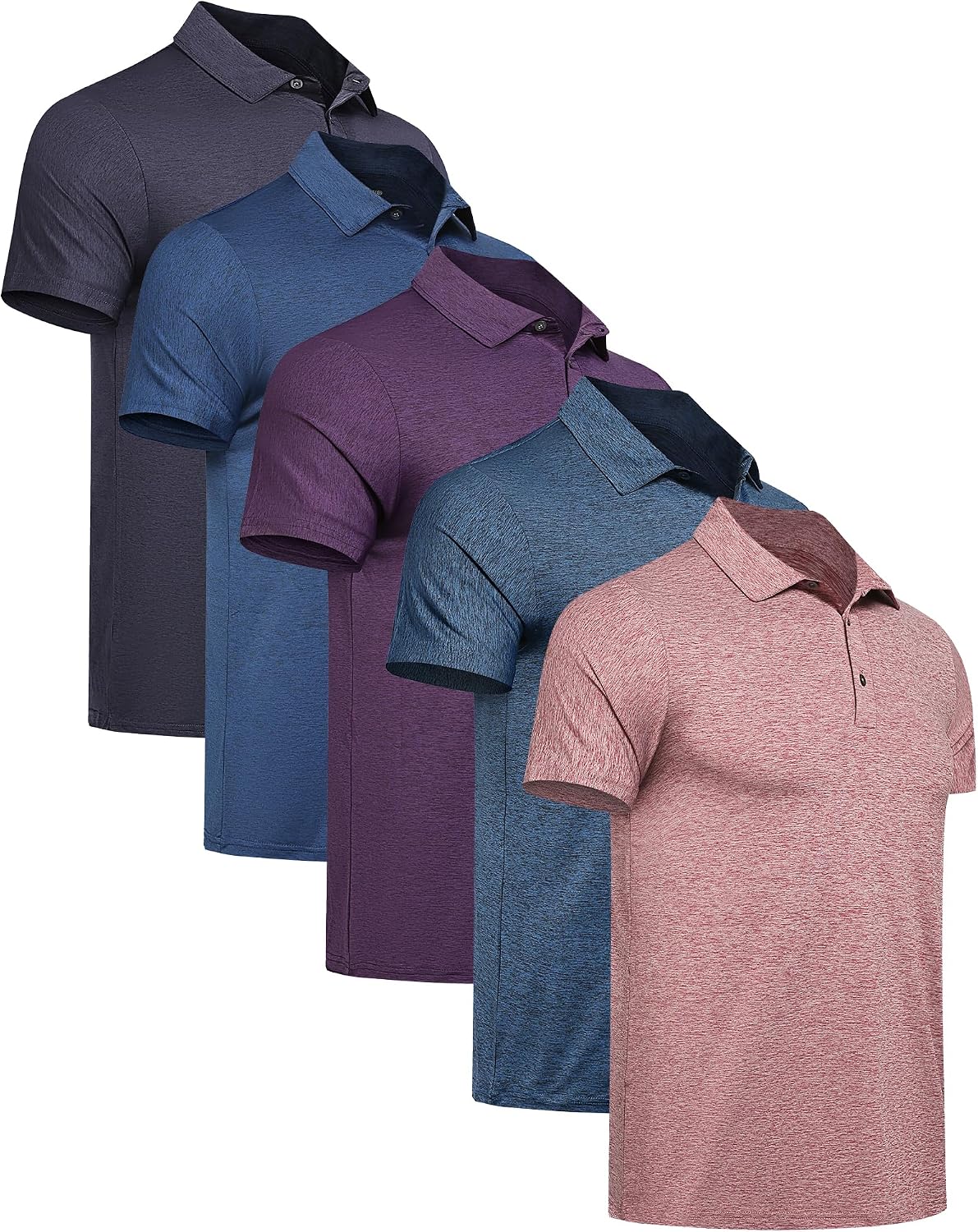 5 Pack Men's Polo Shirts Short Sleeve Golf T Shirt Performance Casual
