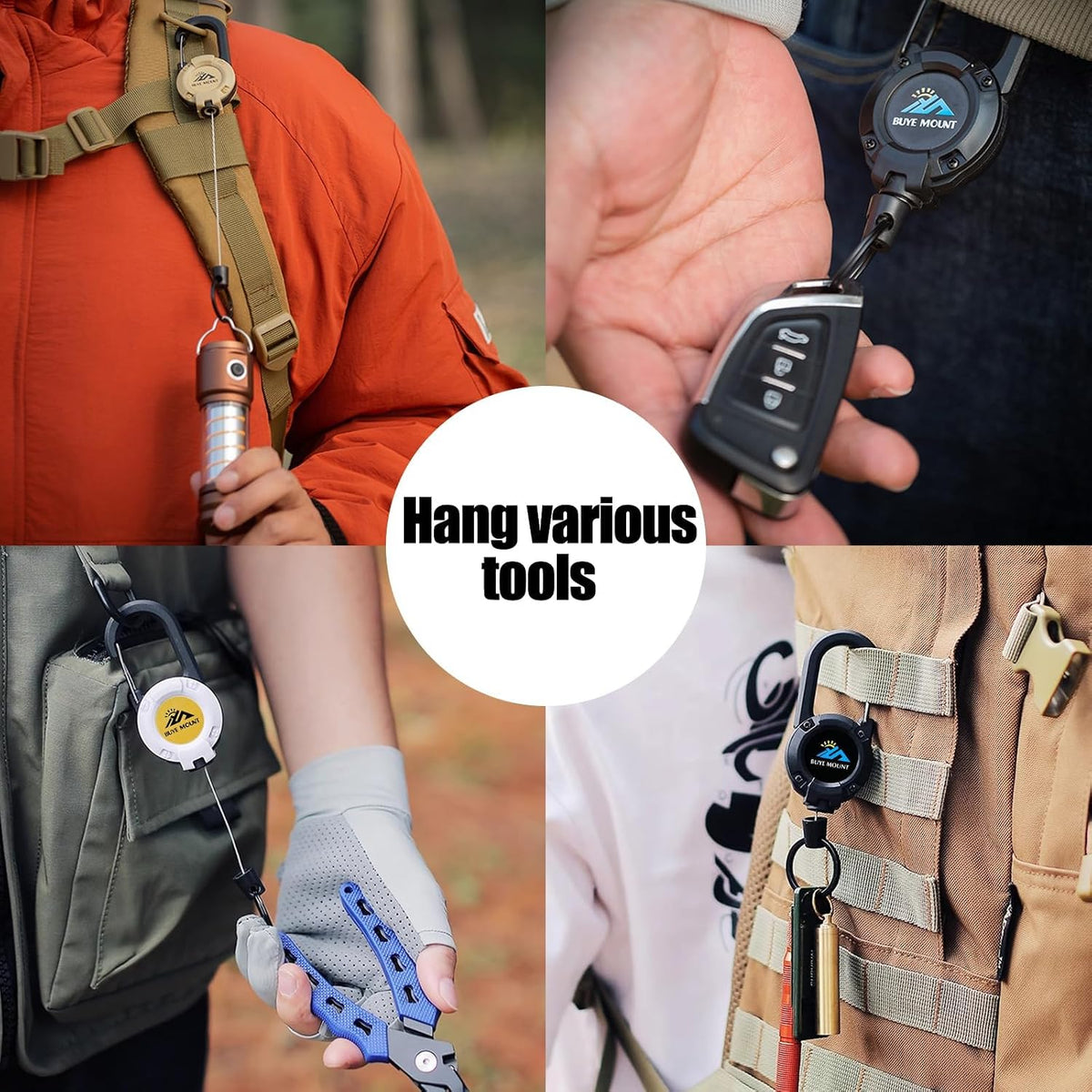 Yojaro Retractable Keychain Heavy Duty 2Pack, Multitool Carabiner Badge Holder, Retractable Keychain Clip Id Holder, Upgraded 58cm Stainless Steel Cord Yellow