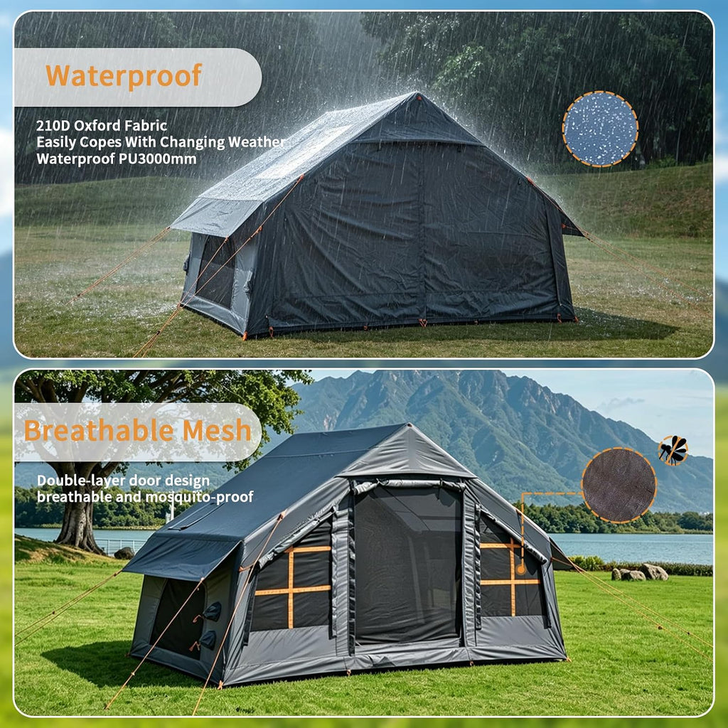 Inflatable Tents for Camping with Skylight and Stove Jack,4-6 Person Inflatable Camping Hot Tent with Pump,Easy Setup Family Camping Tent 4 Season Waterproof Outdoor Tents